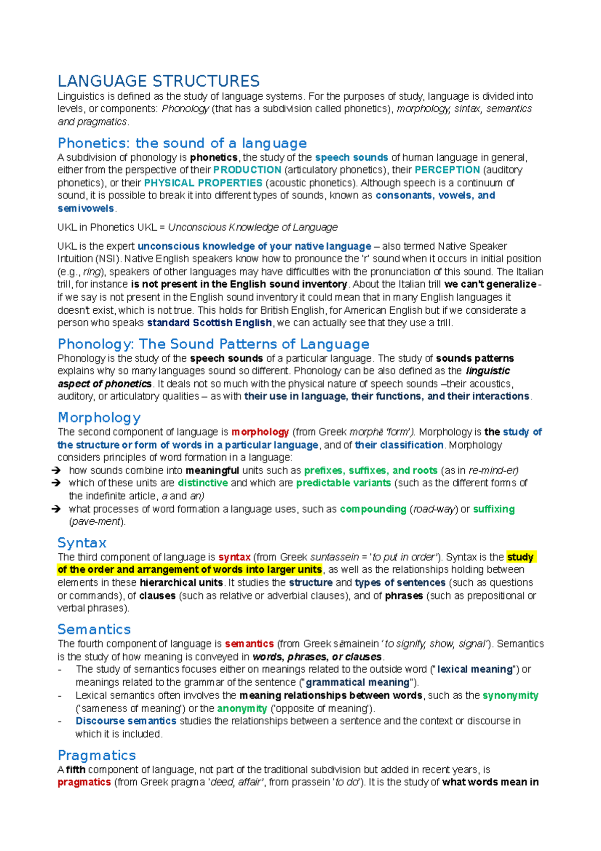 Linguistica inglese 1 a short description of something you can find