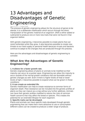 13 Advantages and Disadvantages of Genetic Engineering - 13 Advantages and  Disadvantages of Genetic - Studocu