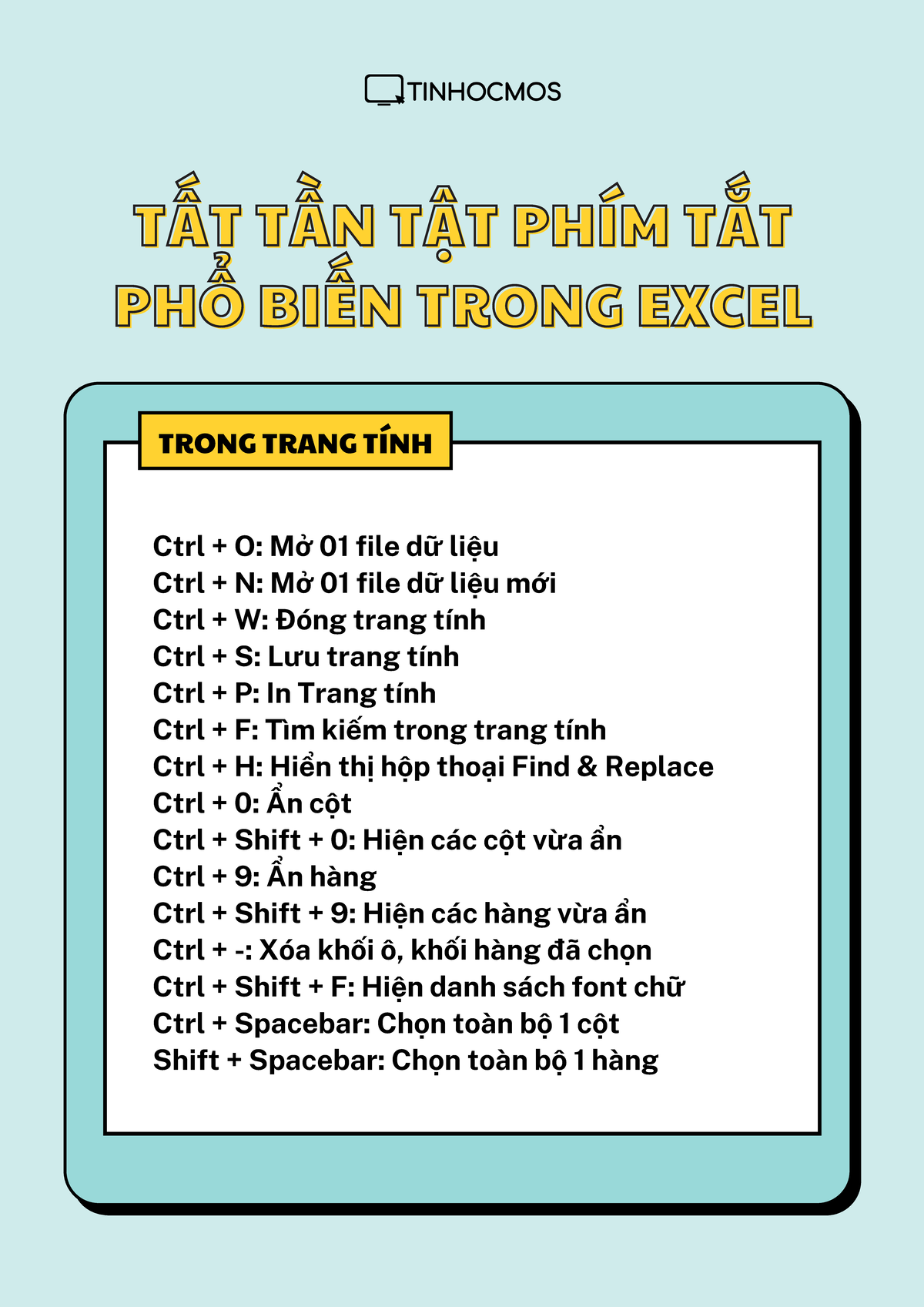 Tất tần tật phím tắt phổ biến trong excel - Ctrl + O: Mở 01 file dữ ...
