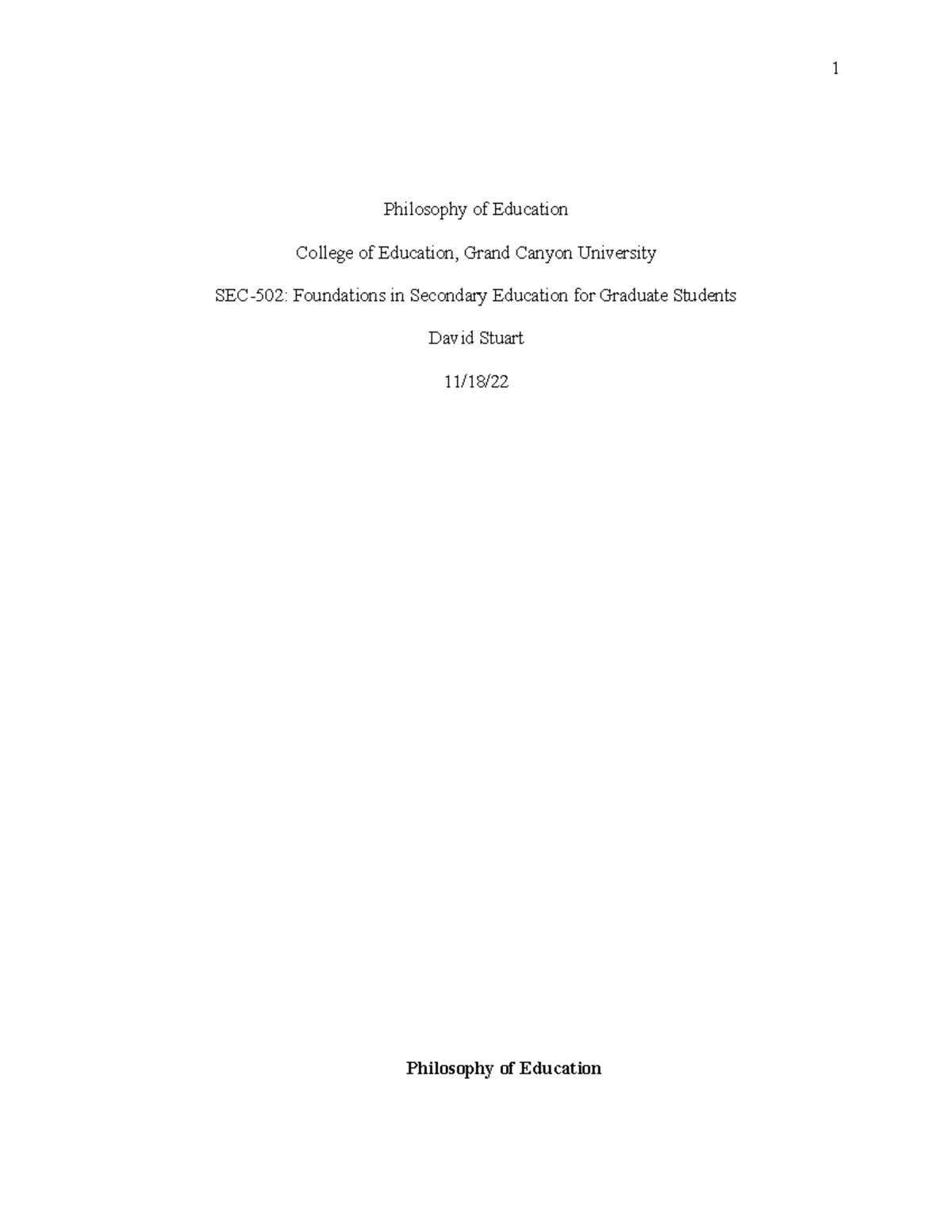 SEC 502 Topic 5 - Philosophy of Education Draft Template (APA 7th ...