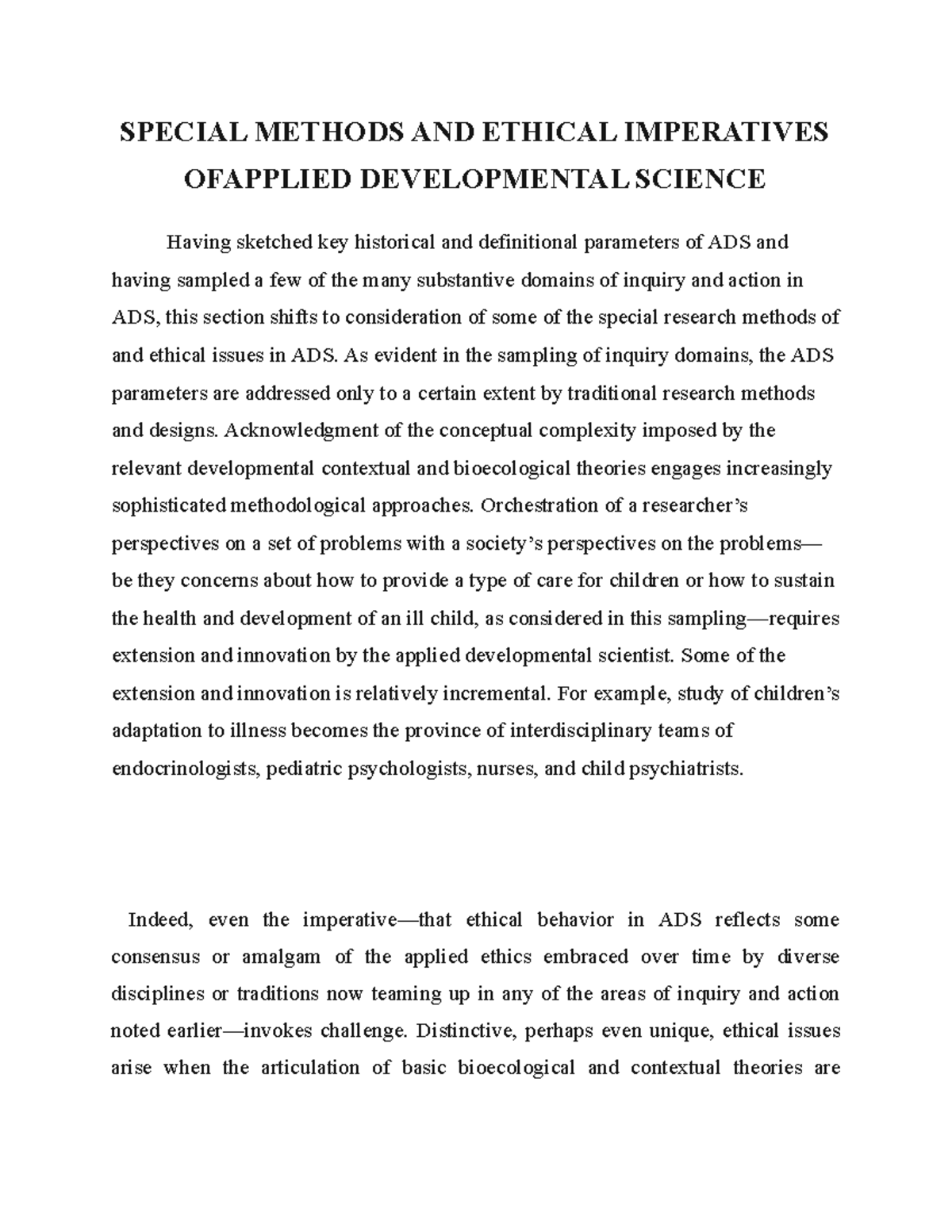 Psychology ( Special Methods AND Ethical Imperatives) - SPECIAL METHODS ...