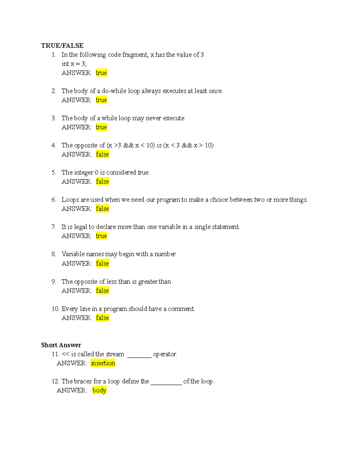 Quiz on Basic Programming Concepts - Studocu