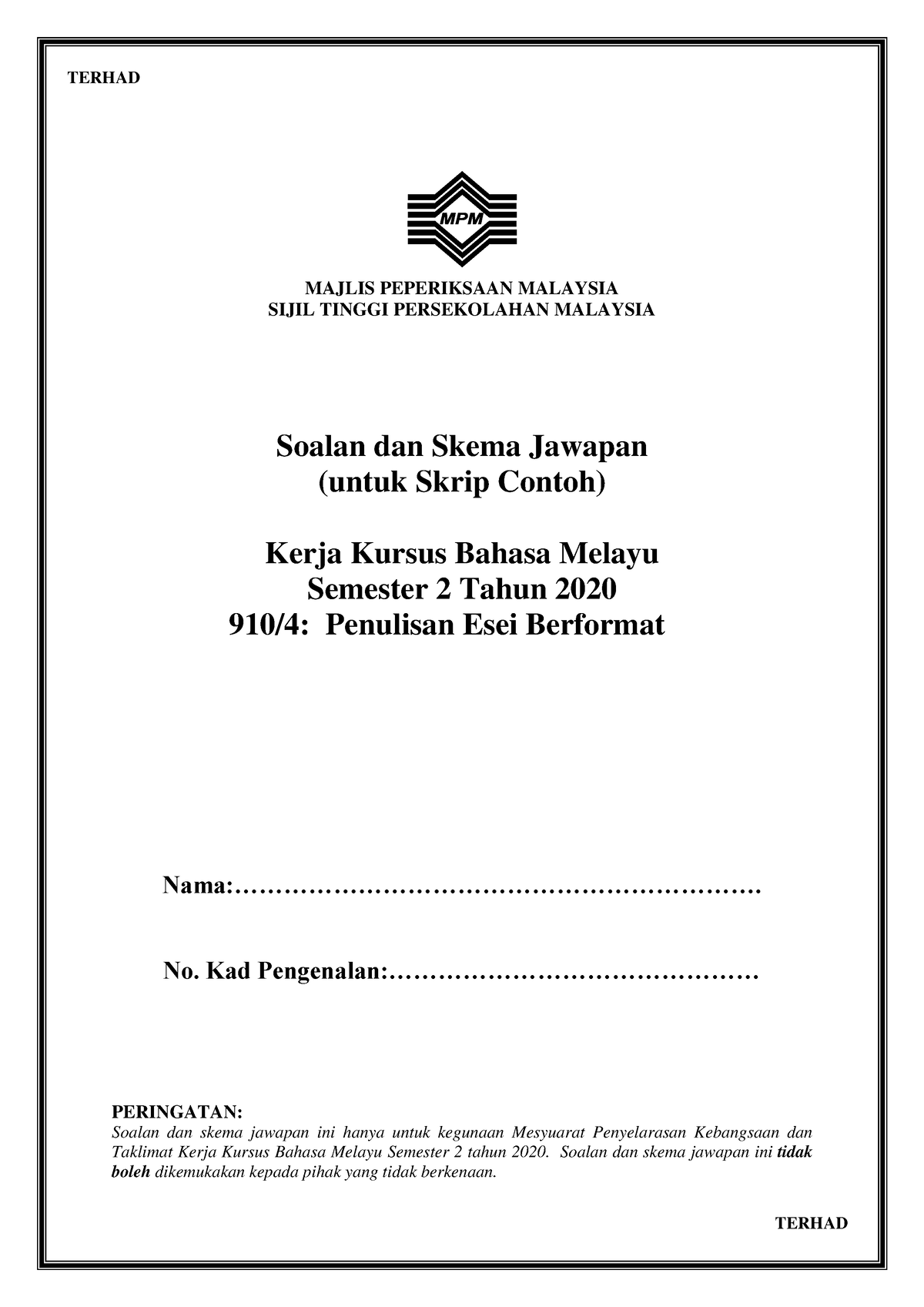 26 Soalan DAN Skema Jawapan Skrip Contoh 9104 2020 - MAJLIS PEPERIKSAAN ...