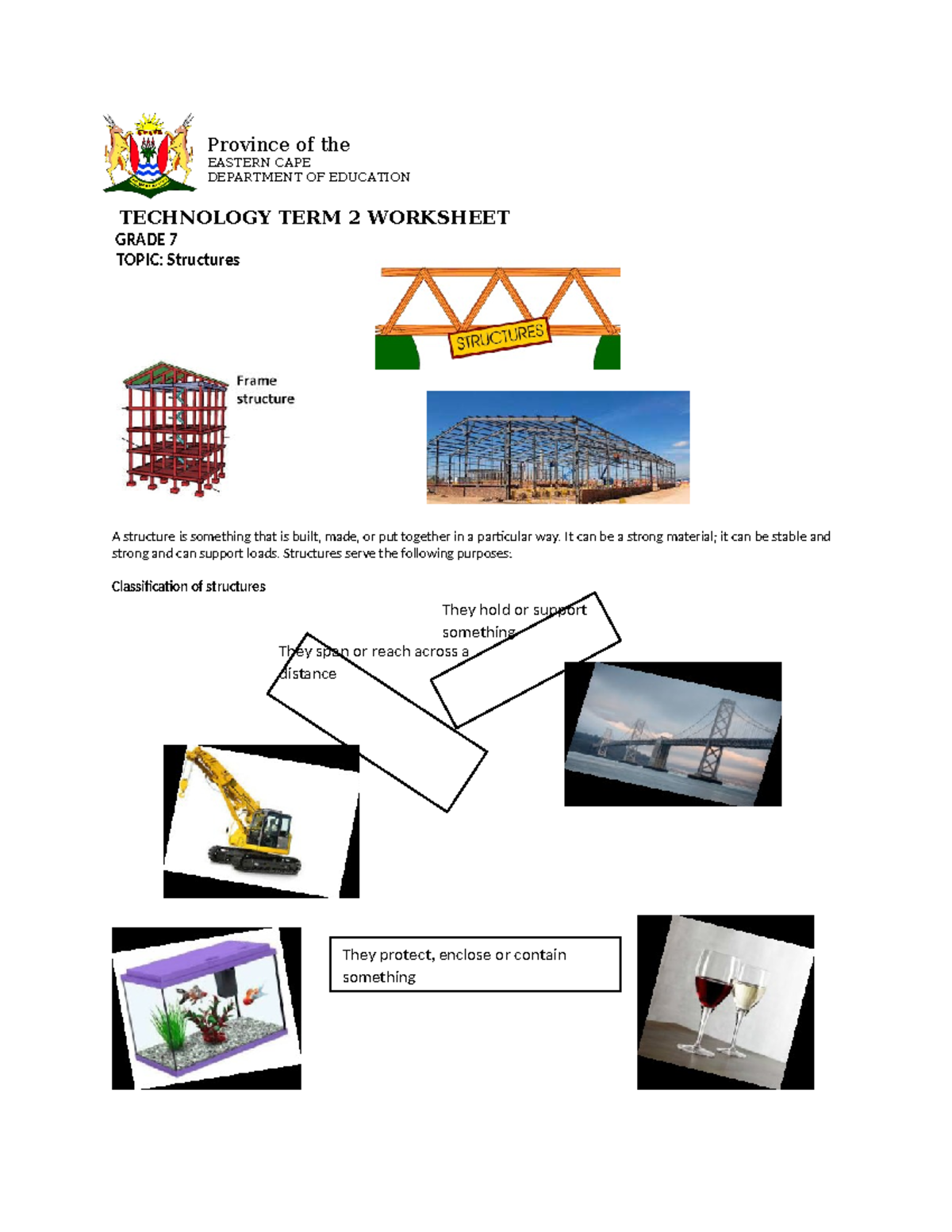 Technology worksheets- Grade 7 - 9 - Province of the EASTERN CAPE