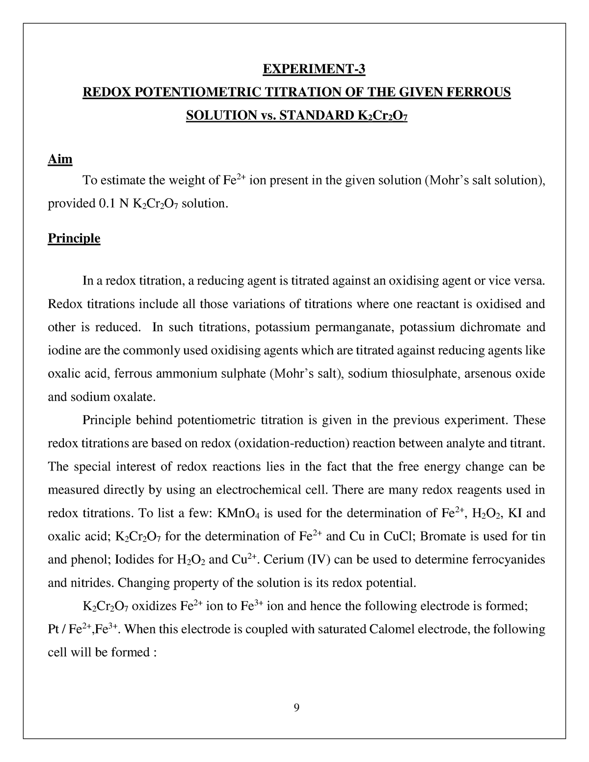 Redox titration pdf NIL EXPERIMENT REDOX POTENTIOMETRIC TITRATION