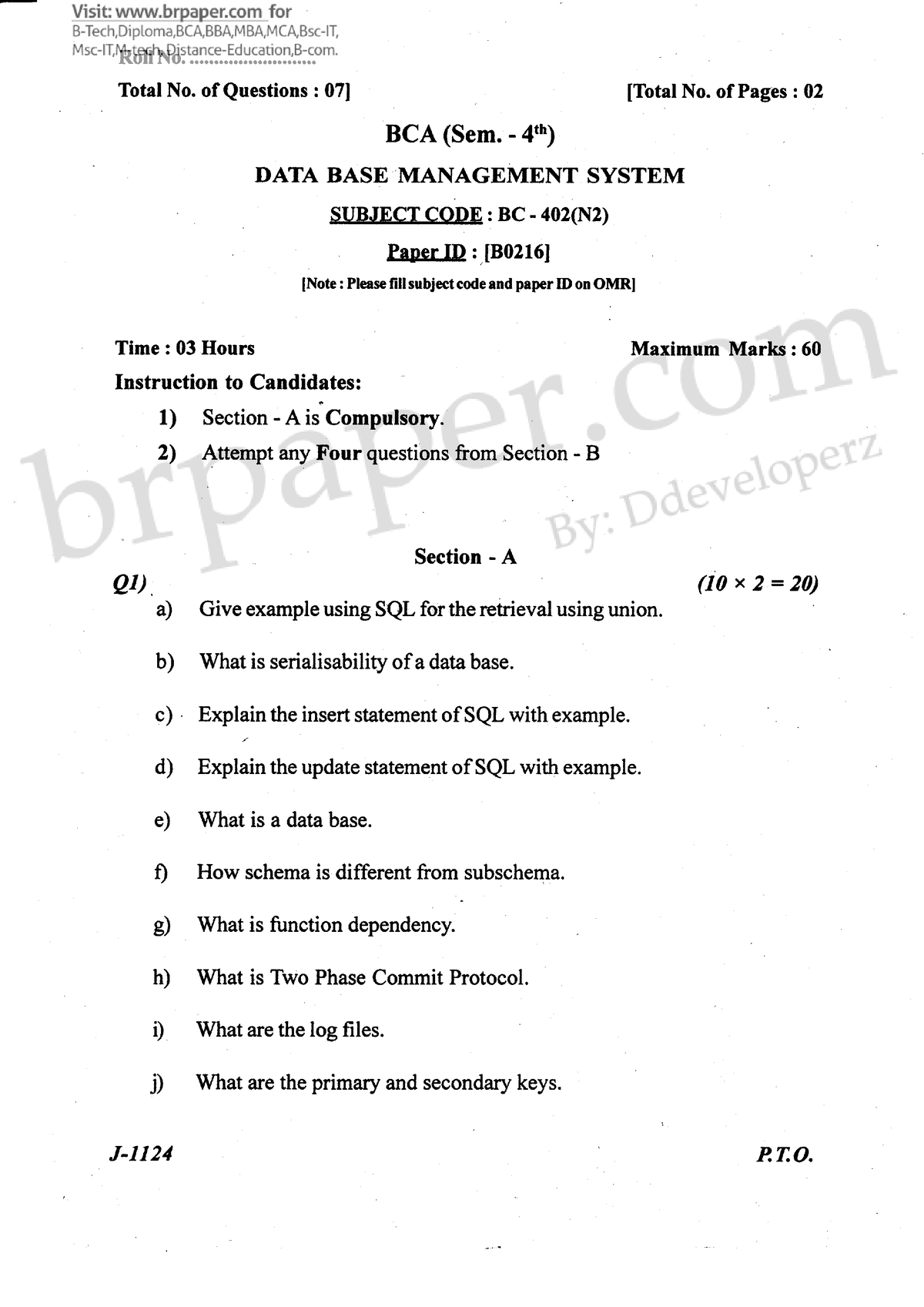 Bca4DBMS(Dec10) - DBMS PREVIOUS QUESTION PAPERS - Roll No ...