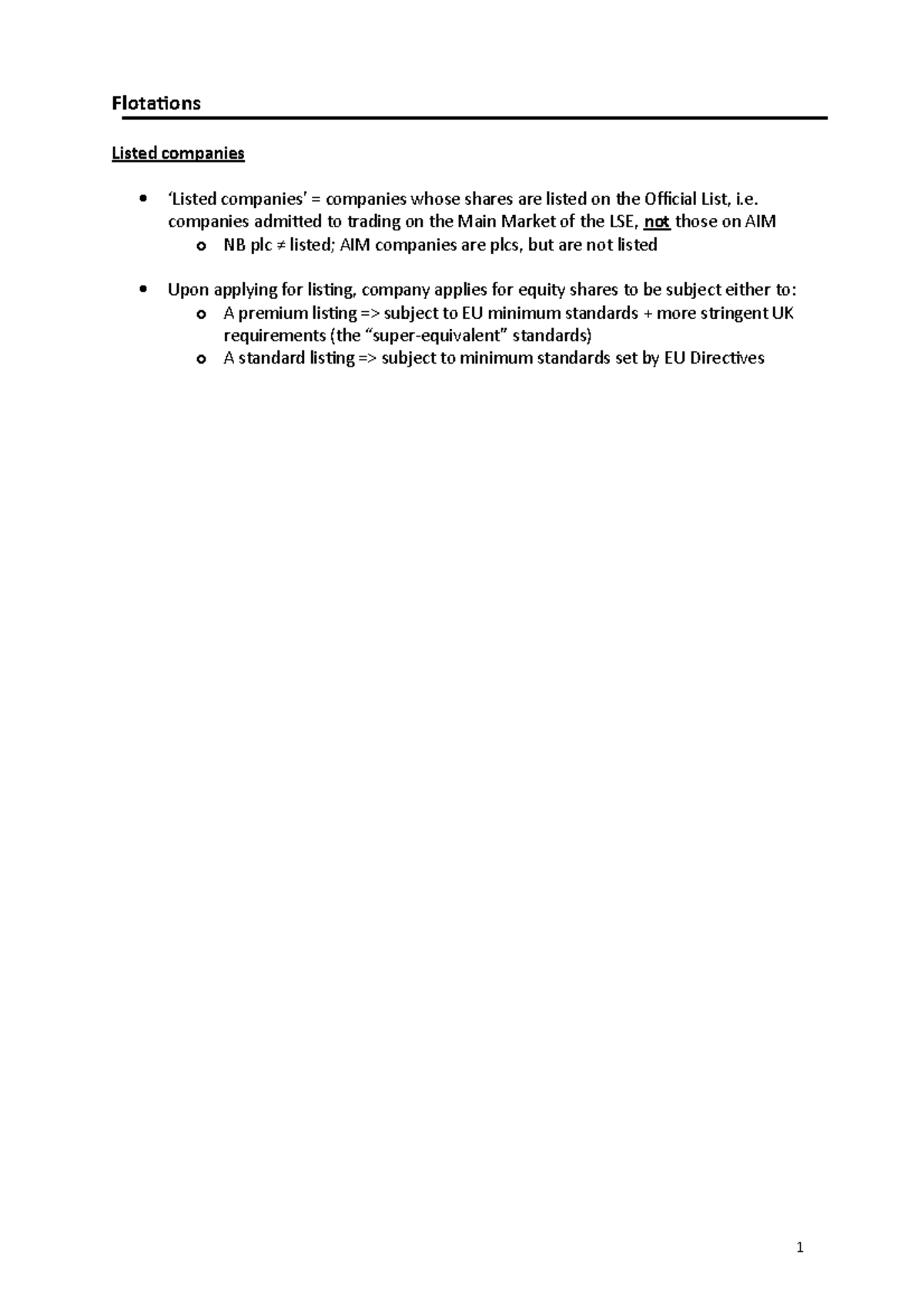 01 Flotations - equitity finance - 1 Flotations Listed companies ...