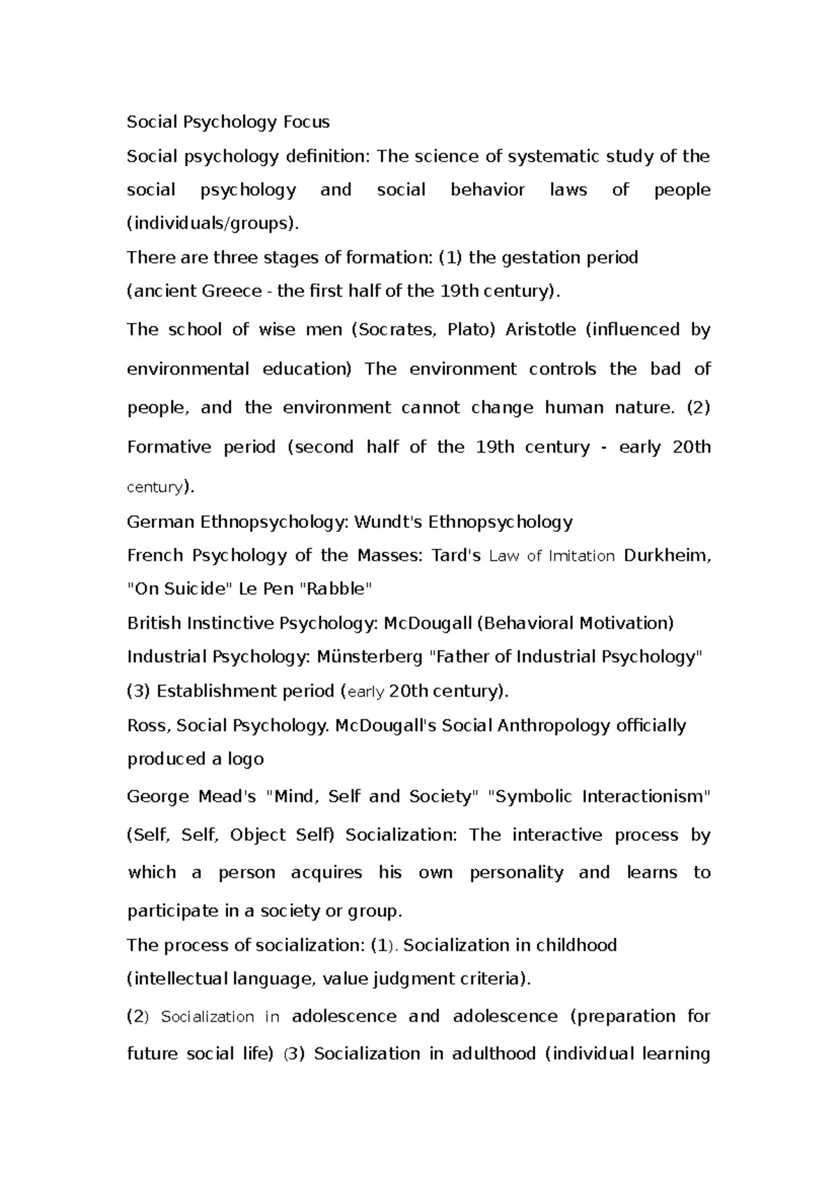 PSY 152 WEEK 2 NOTE PART B - Social Psychology Focus Social Psychology ...