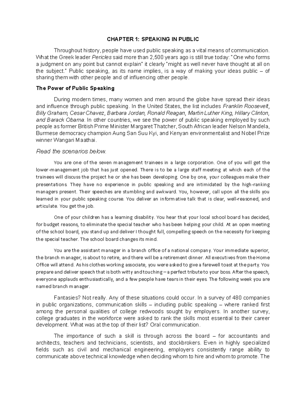 PSP Handout 1 Chapter 1 pdf - CHAPTER 1: SPEAKING IN PUBLIC Throughout ...