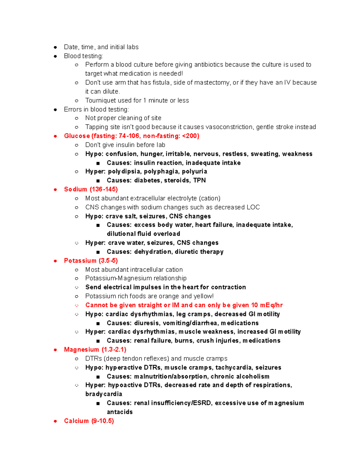 Lab Interpretations - Foundations of Nursing, Summer 2019 at SSC ...