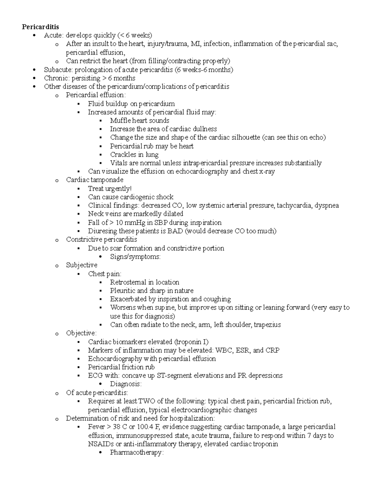 Pericarditis-Sim Final - Pericarditis Acute: develops quickly