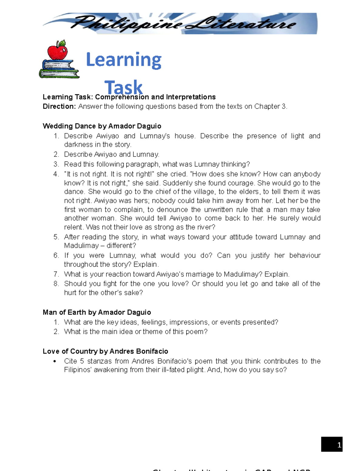 Chapter III - Learning TASK - Literature IN CAR AND NCR - Chapter III ...