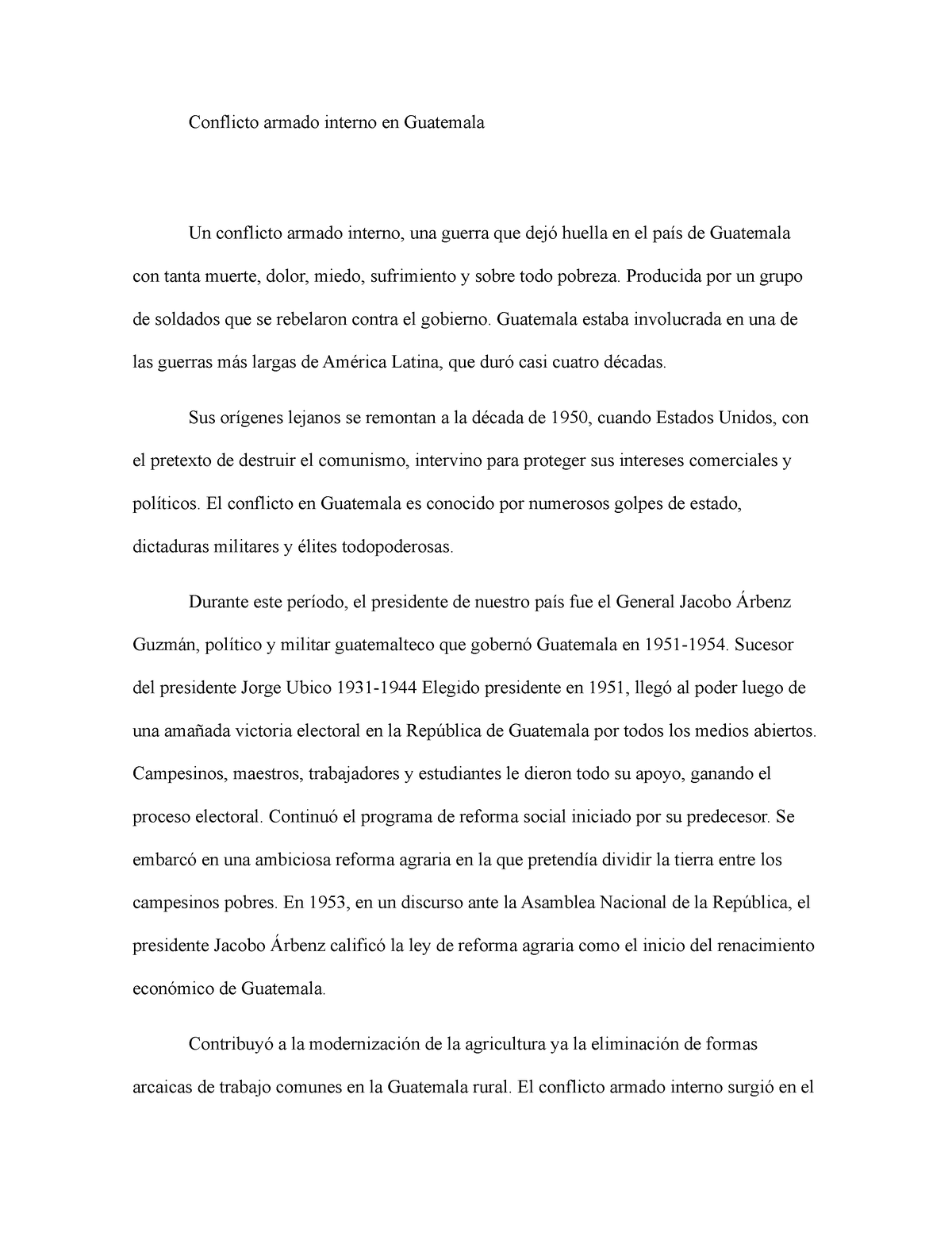 Conflicto Armado Interno En Guatemal 1 - Producida Por Un Grupo De ...