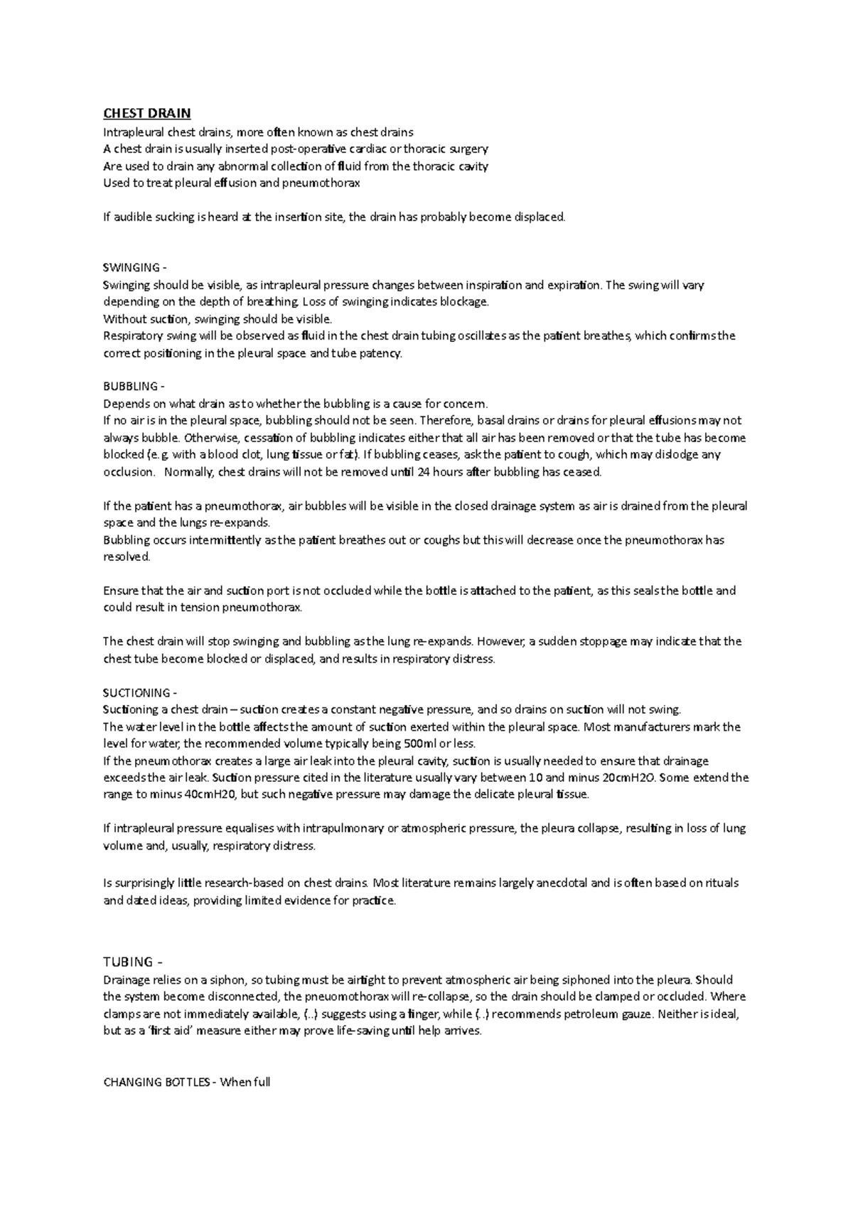 Respiratory compromise (2) - lecture notes - CHEST DRAIN Intrapleural ...