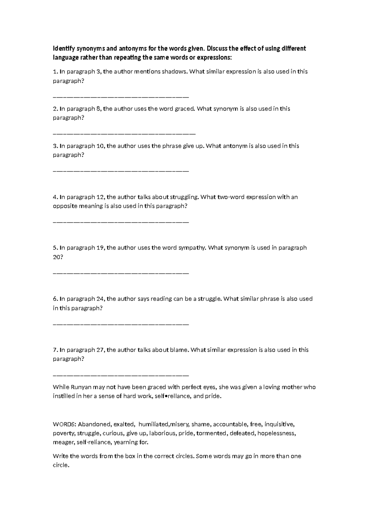 2. synonyms and antonyms - Discuss the effect of using different ...