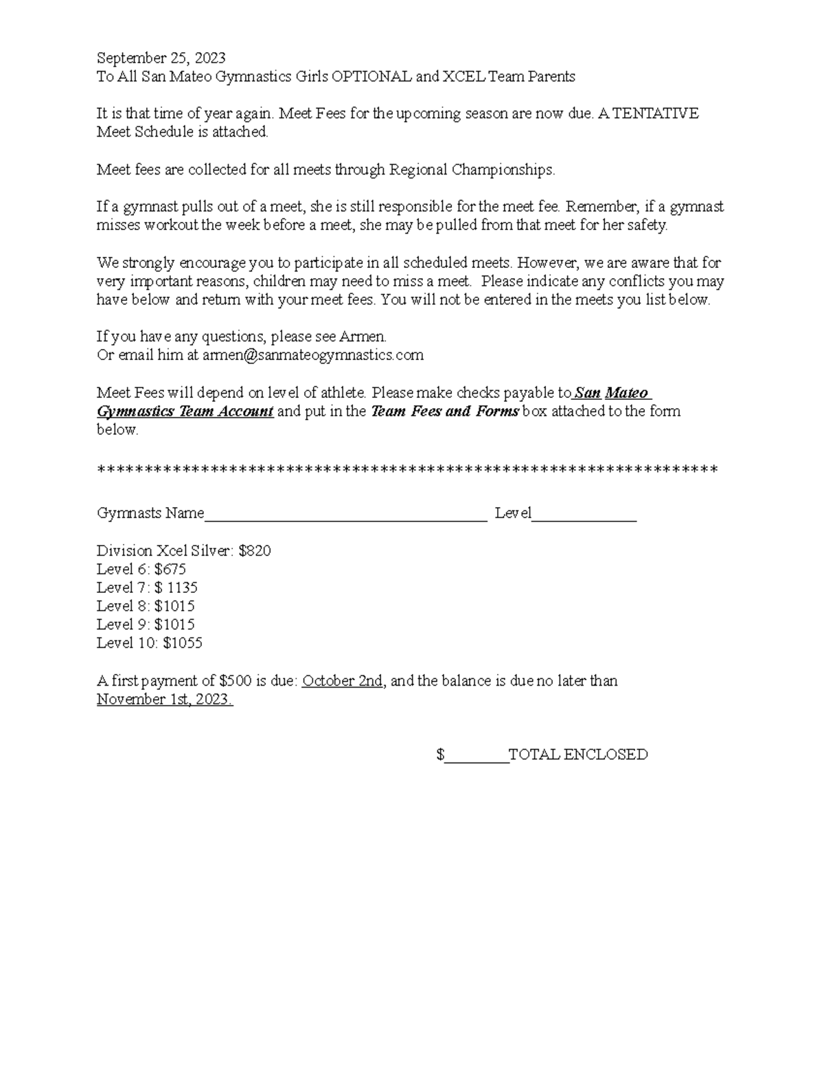 202324Optional and Xcel Meet Fees 20230925172310 2 September 25