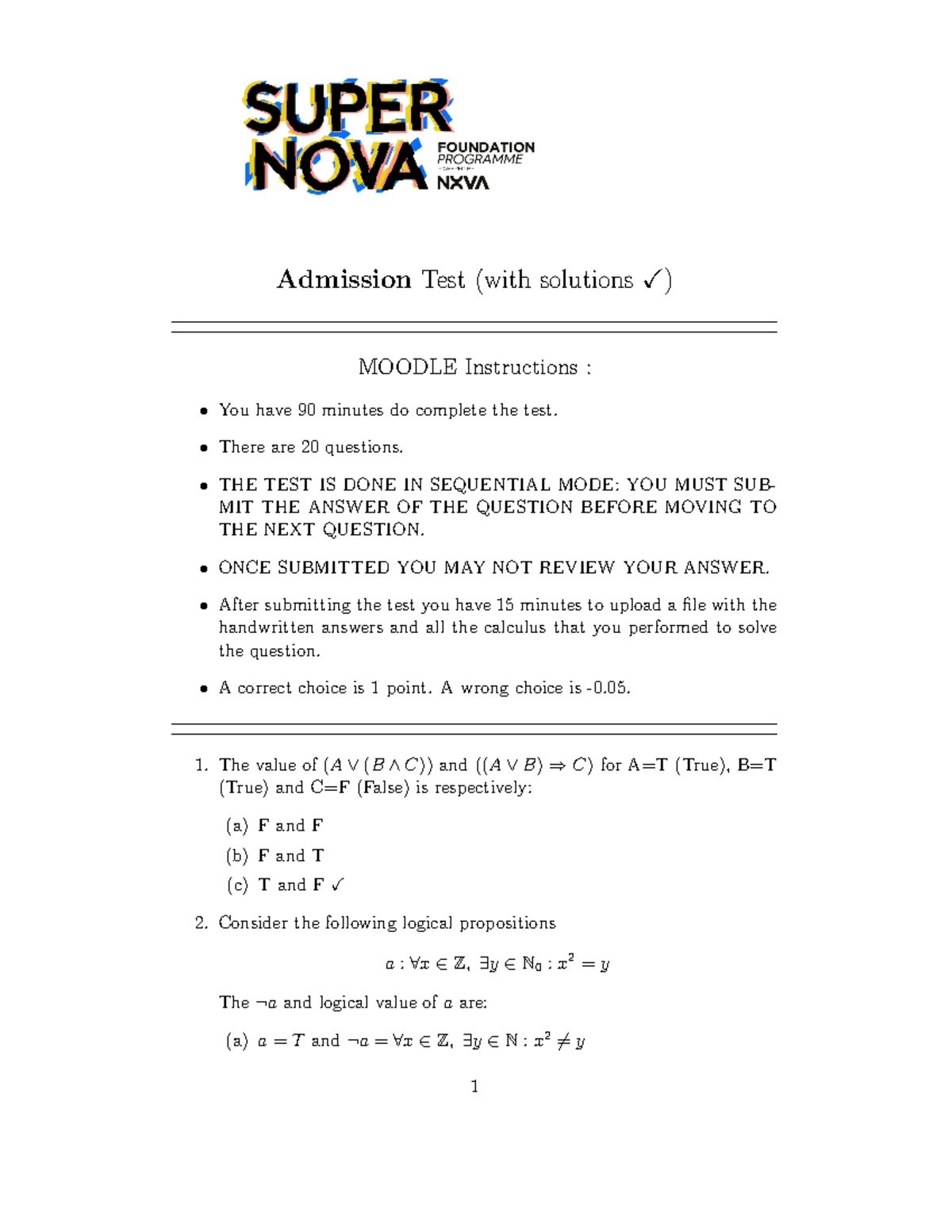 Math practicetest - Teste prático de matemática - Admission Test (with ...