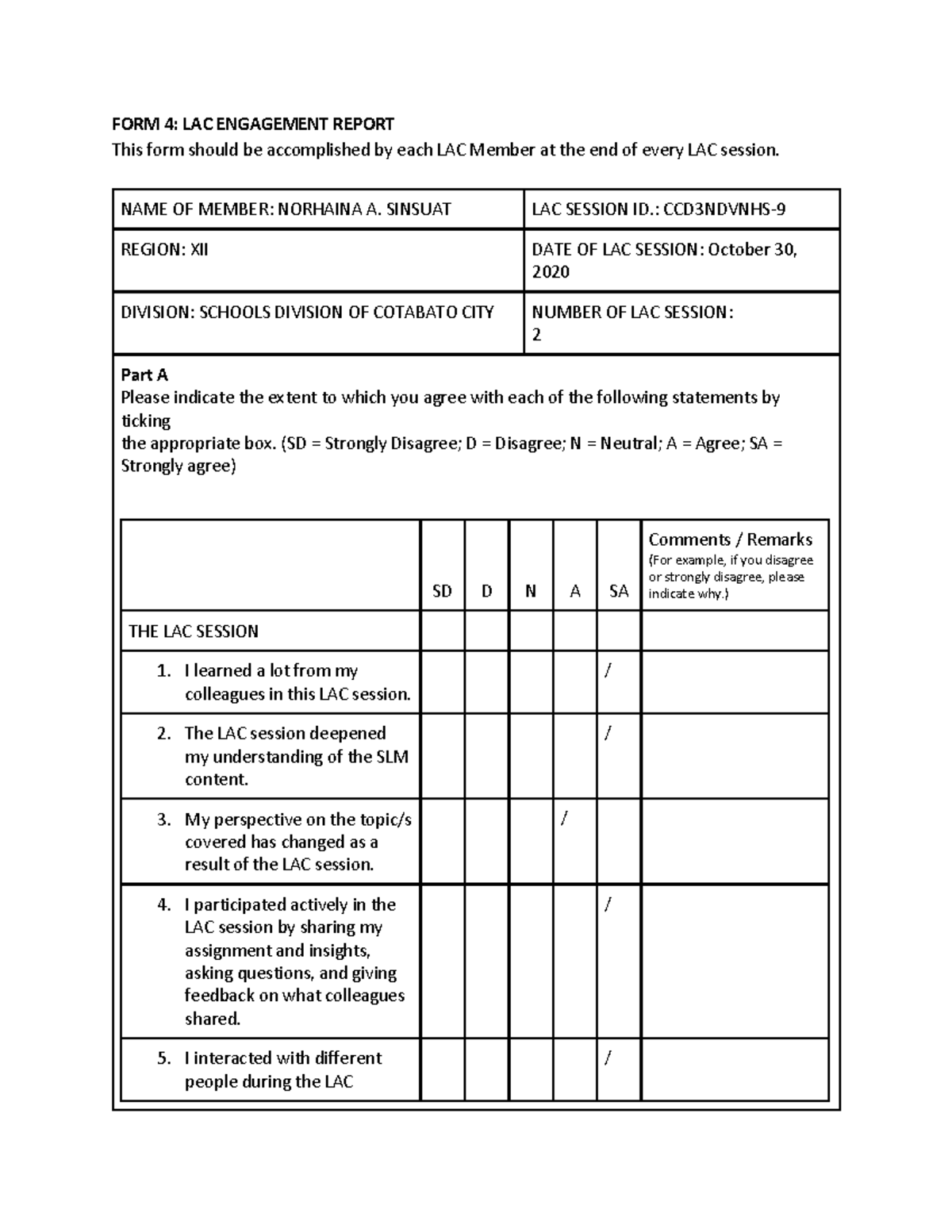 Form 4. LAC Engagement Report - module 2 Norhaina - FORM 4: LAC ...