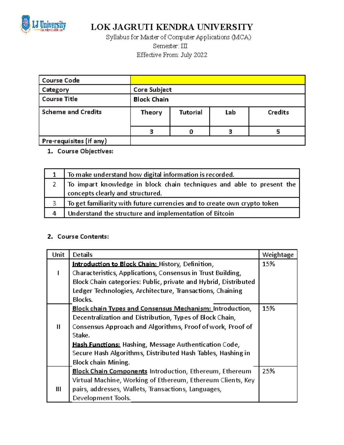 Block Chain MCA Syllabus LJKU - LOK JAGRUTI KENDRA UNIVERSITY Syllabus ...