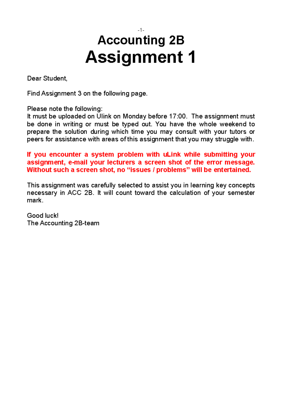 Assignment 3 ACC 2B Question -1- Accounting 2B Assignment 1 Dear ...