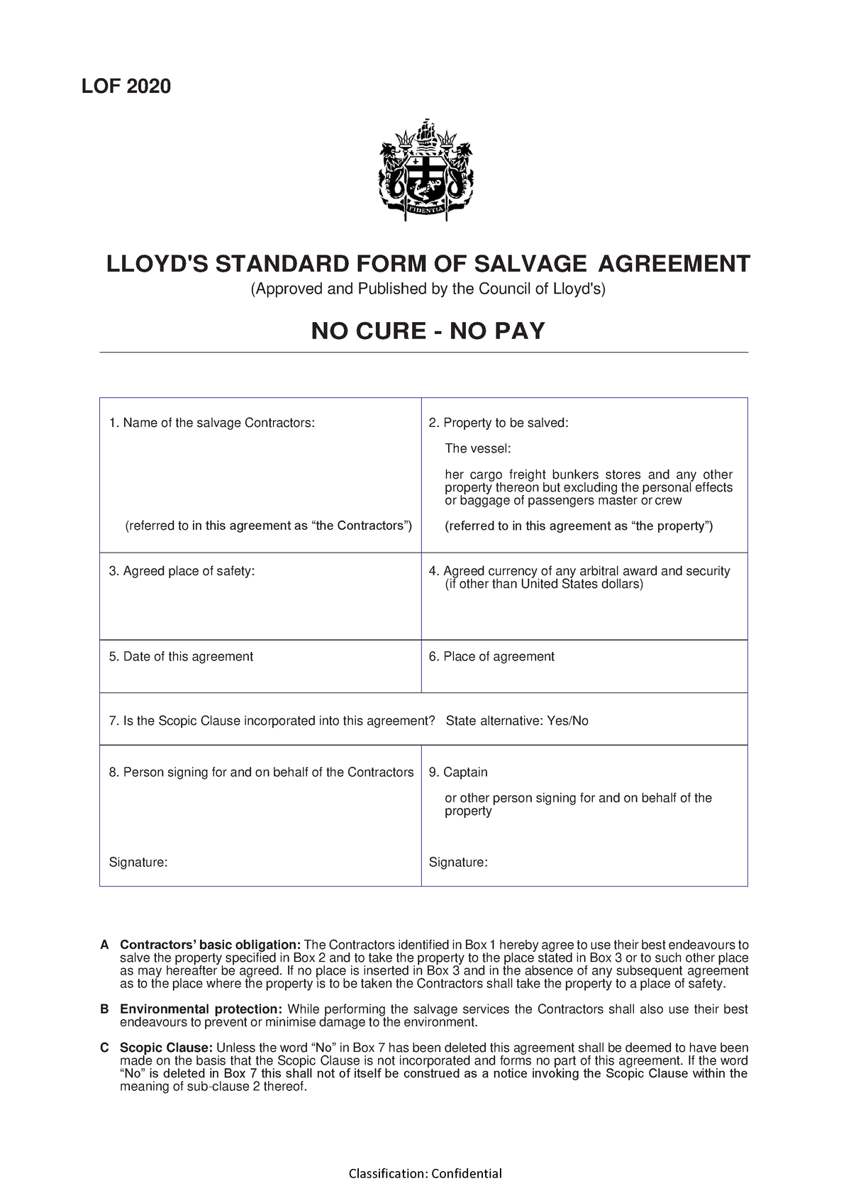 Llyods OPEN FORM - For reference purposes - Classification 