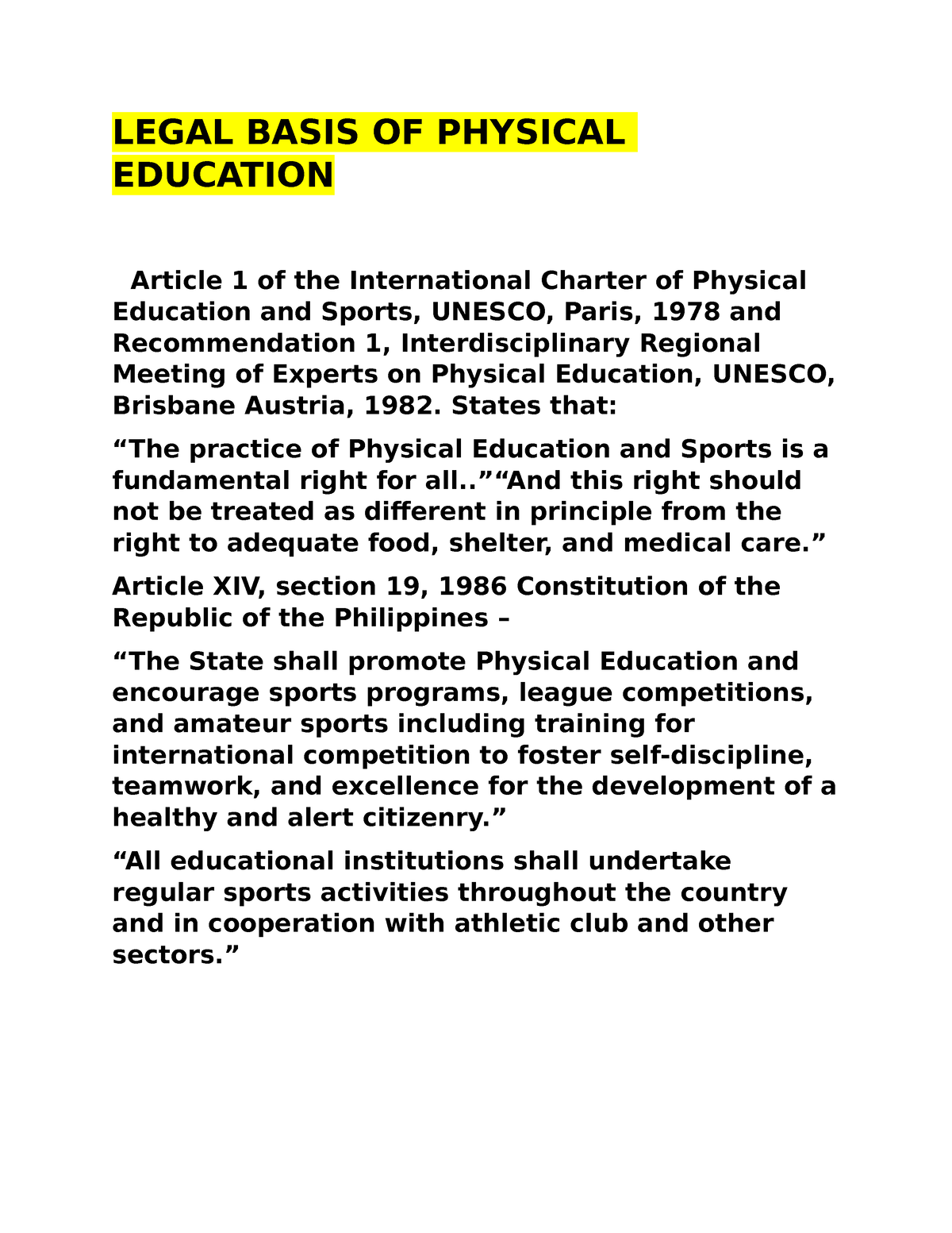 write an article on physical education in school