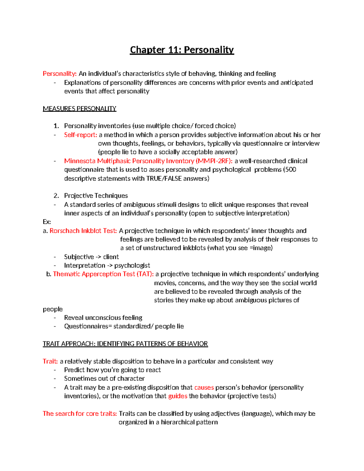 Chapter 11 - notes - Chapter 11: Personality Personality: An individual ...