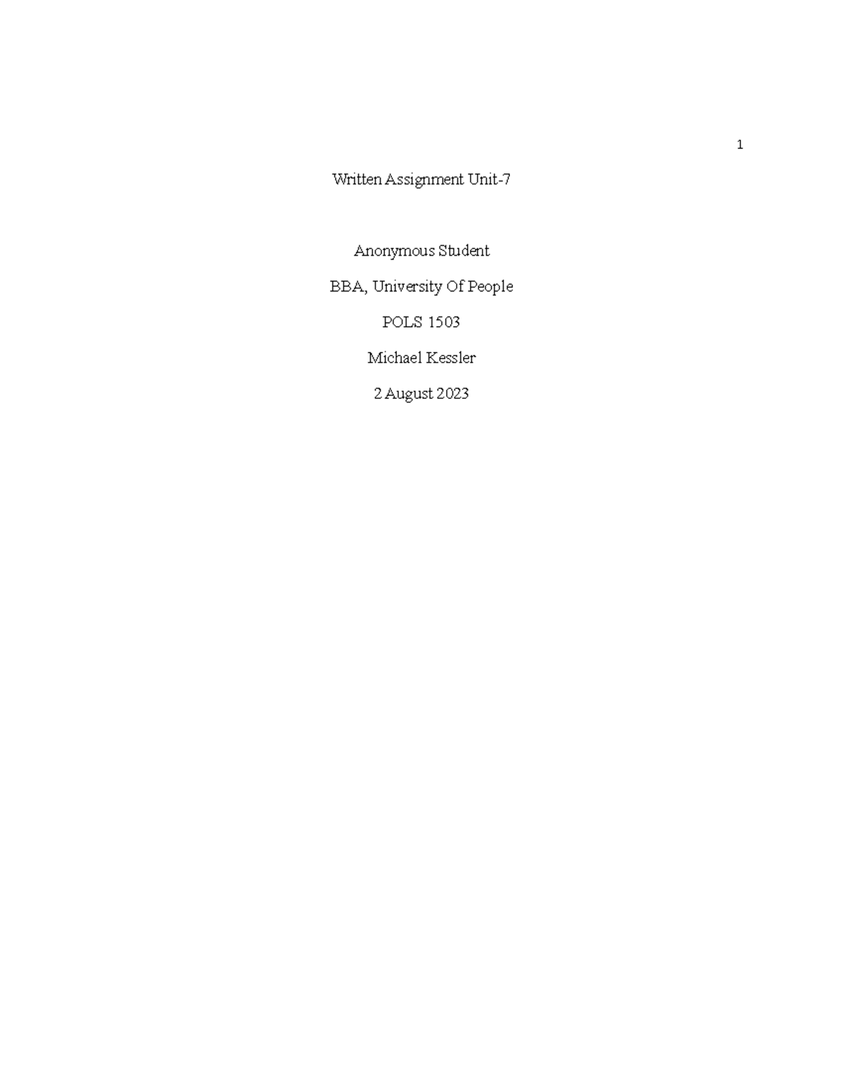 Pols 1503 Written Assignment Unit 7 1 Written Assignment Unit Anonymous Student Bba Pols 1503 Written Assignment Unit 7 1 Written Assignment Unit Anonymous Student Bba
