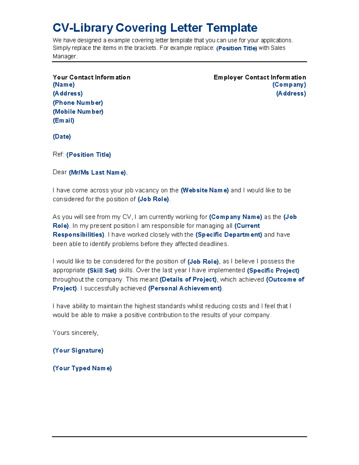 Cover Letter Template - Good notes - CV-Library Covering Letter ...