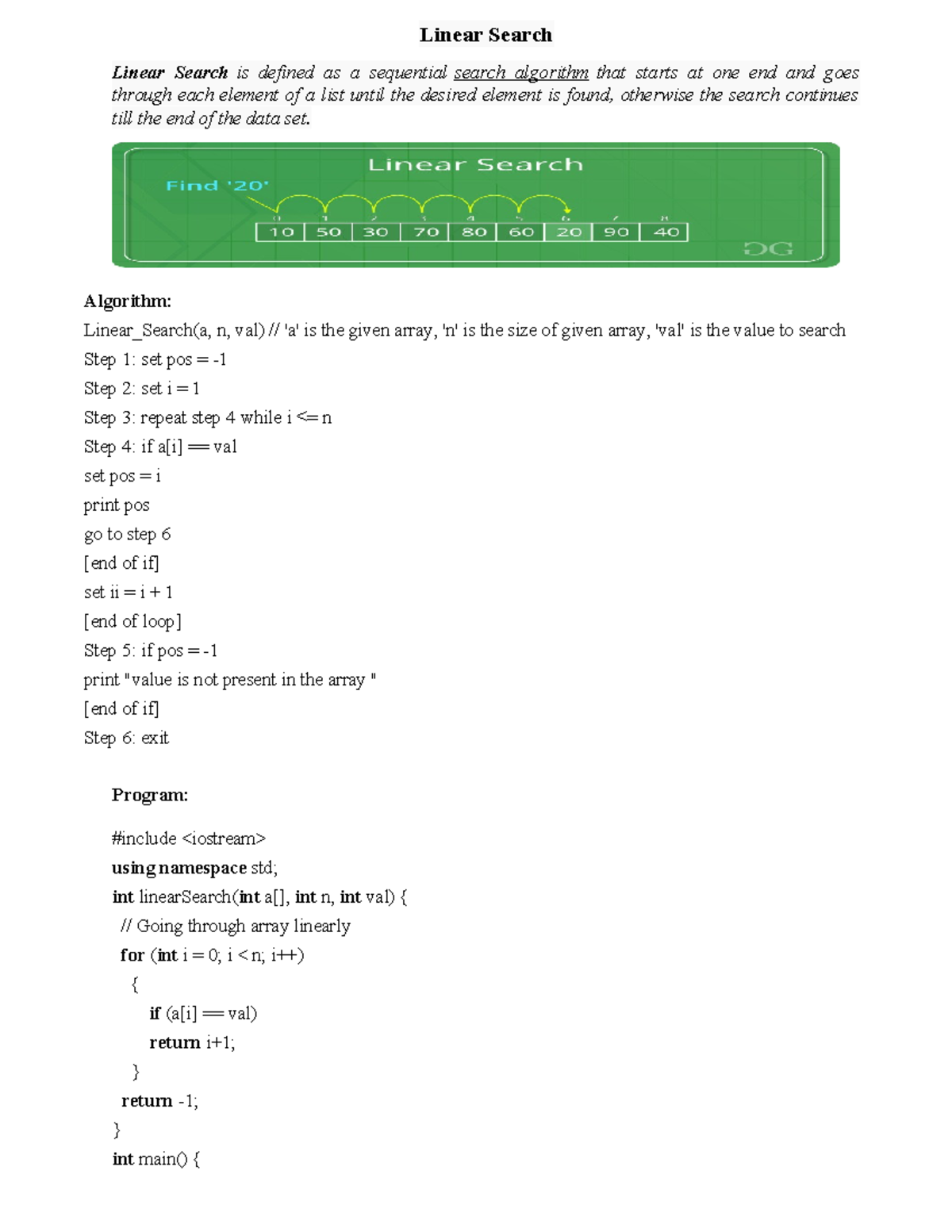 ADS UNIT-2 - material - Linear Search Linear Search is defined as a ...
