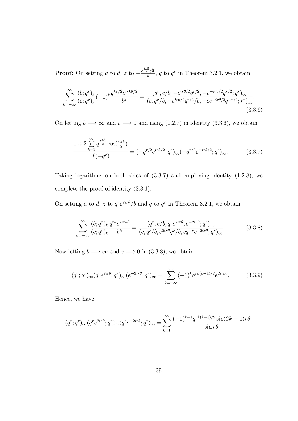 Theory of theta functions - Proof: On setting a to d, z to − e ir 2 θ b ...