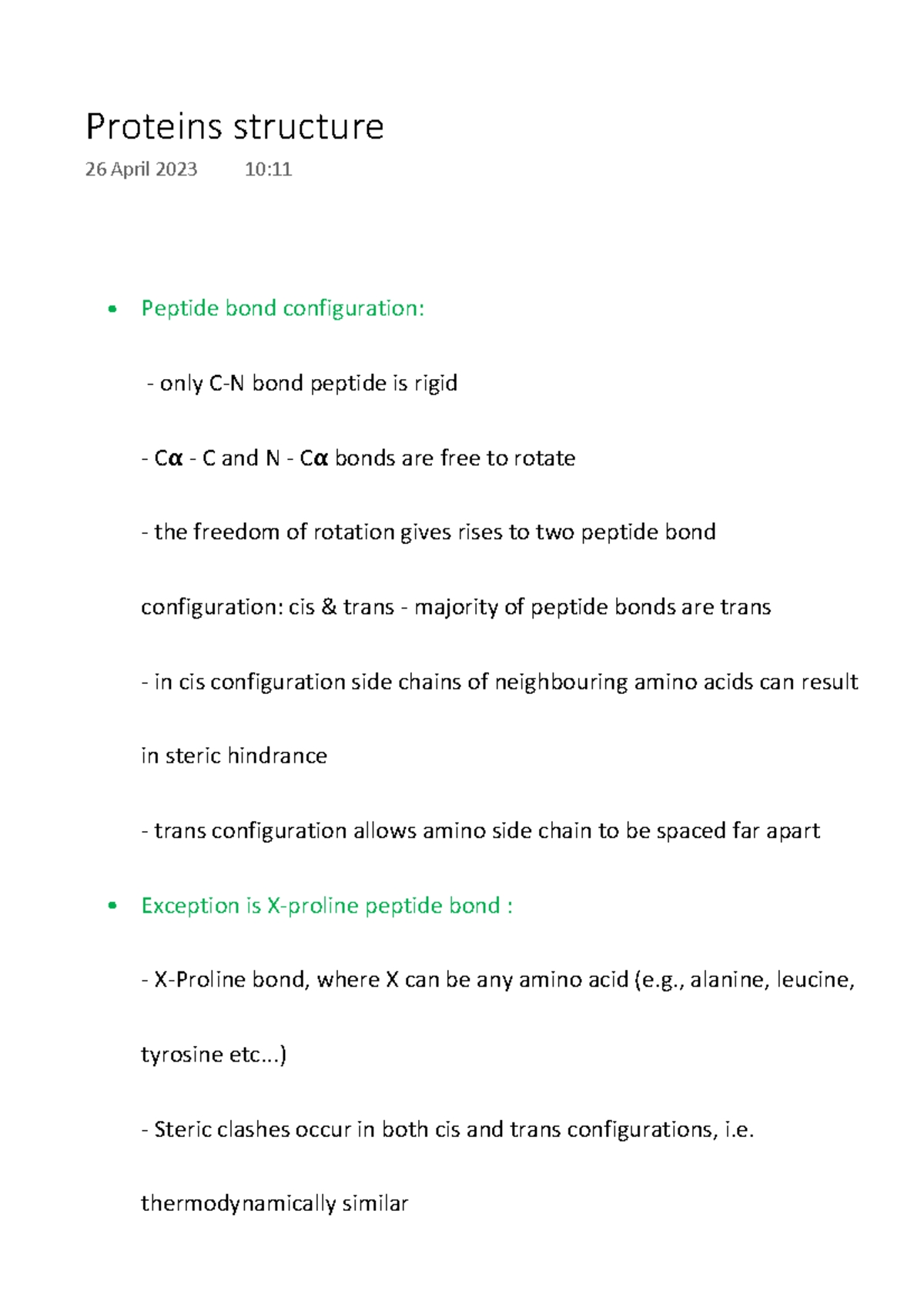 Proteins structure - Lecture notes summarised for exam revision ...