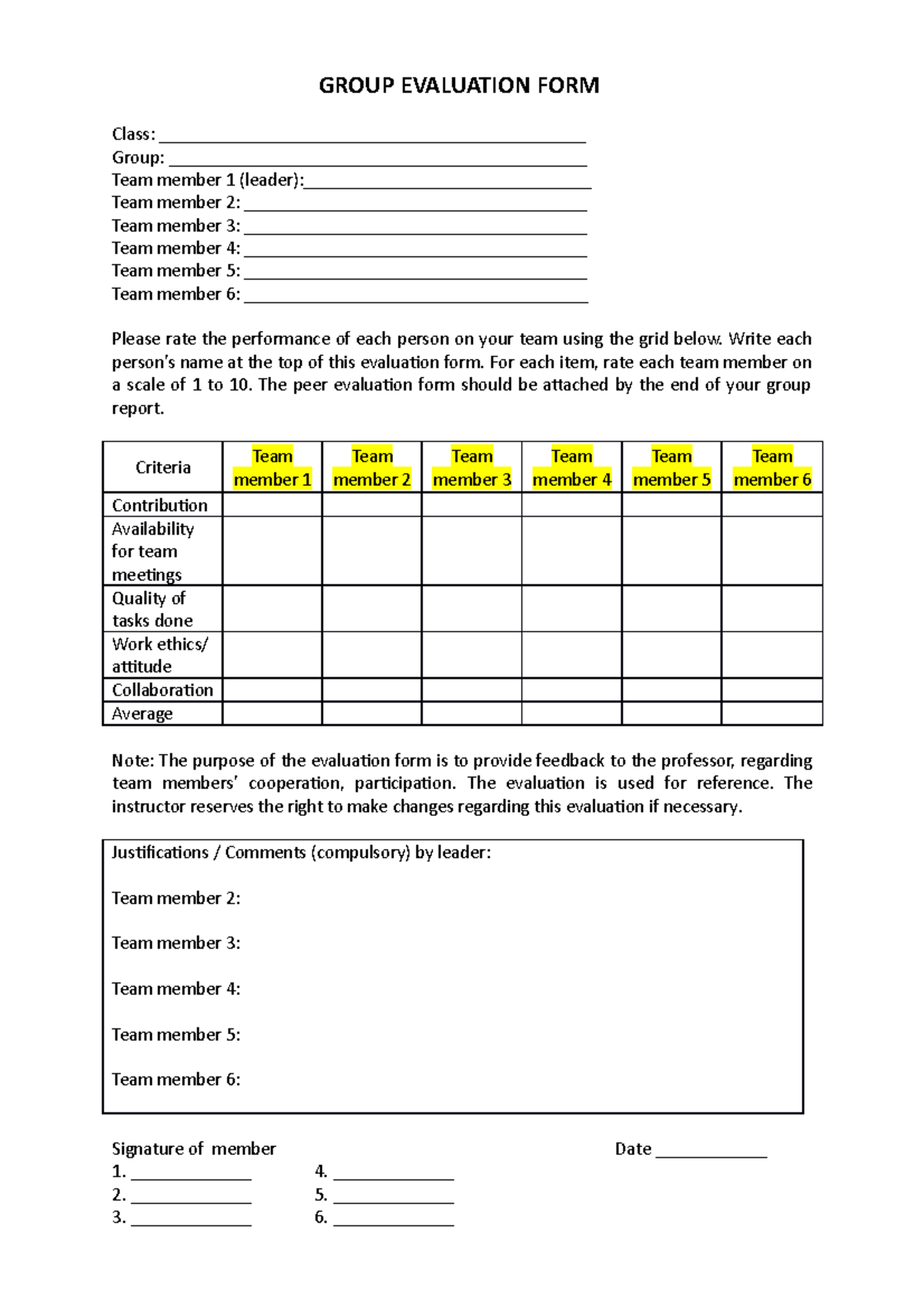 Group evaluation form - KN (1) - GROUP EVALUATION FORM Class: - Studocu