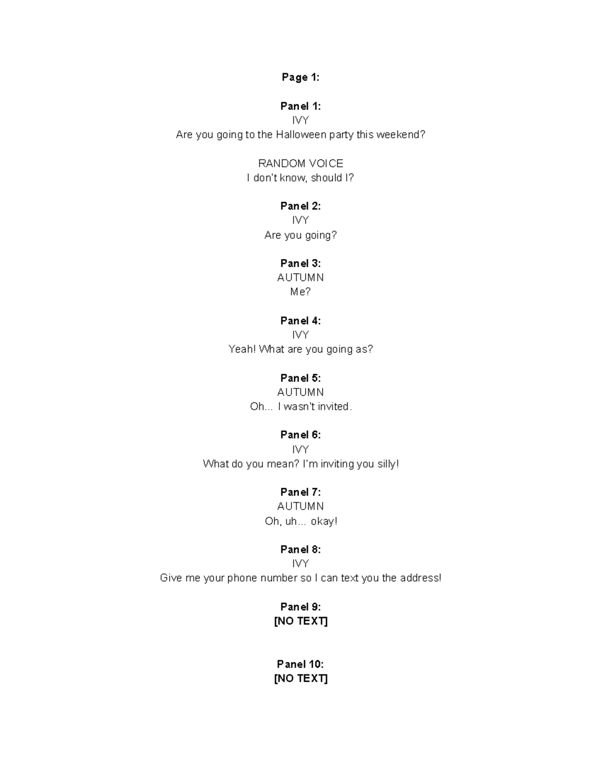 Comic Book Script - Page 1: Panel 1: IVY Are you going to the Halloween ...