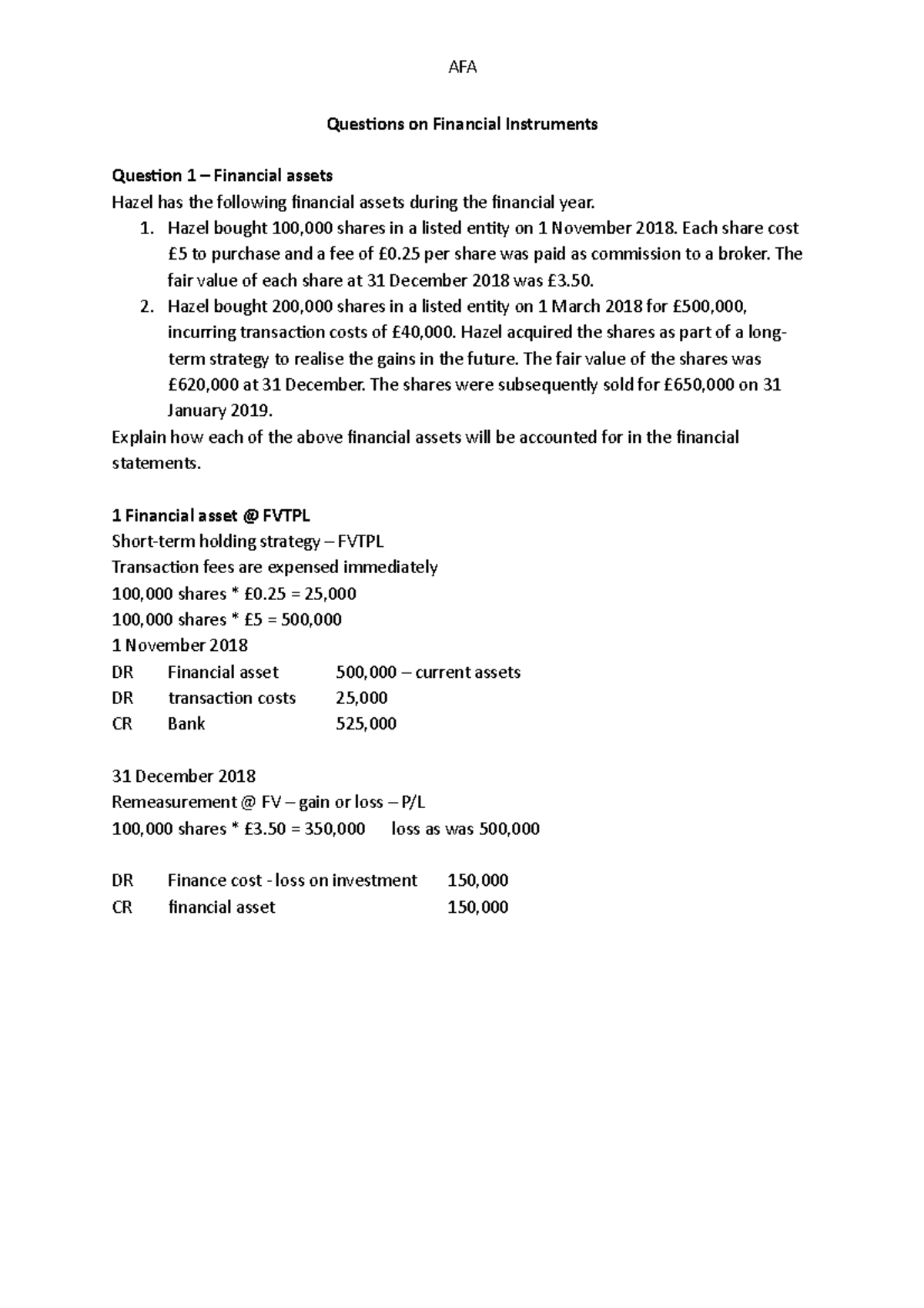 Questions on Financial Instruments solutions - Questions on Financial ...