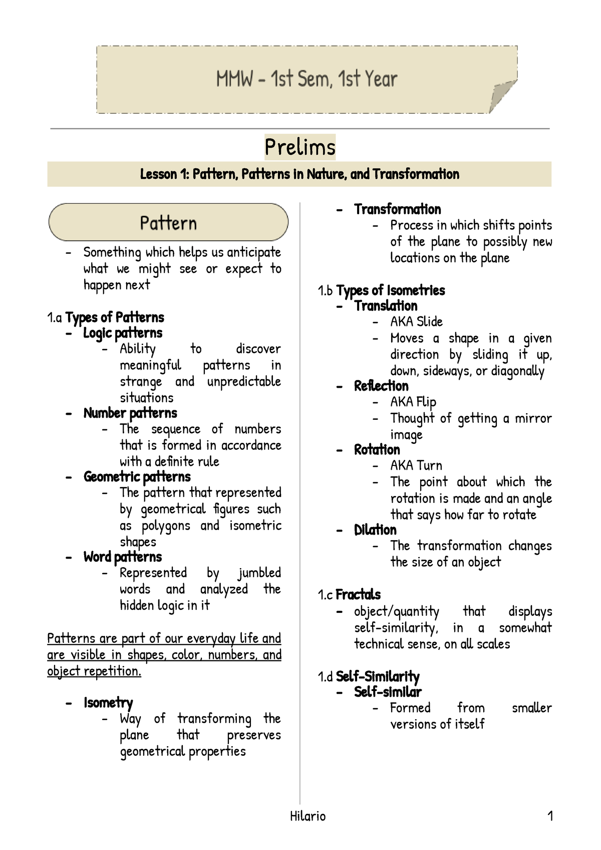 Mathematics In The Modern World Prelims Lesson 1 Pattern Patterns 