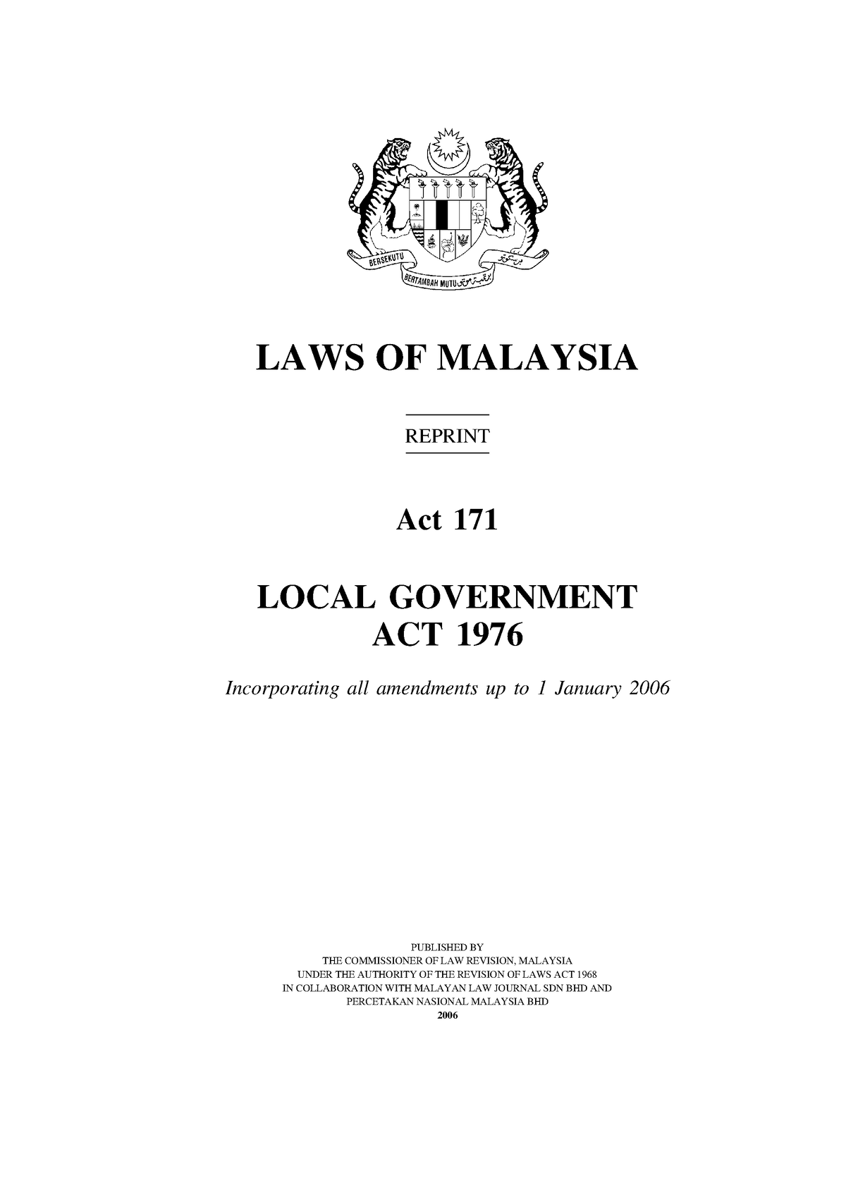 Akta171 Kerajaan Tempatan 1976 - Local Government 1 LAWS OF MALAYSIA ...