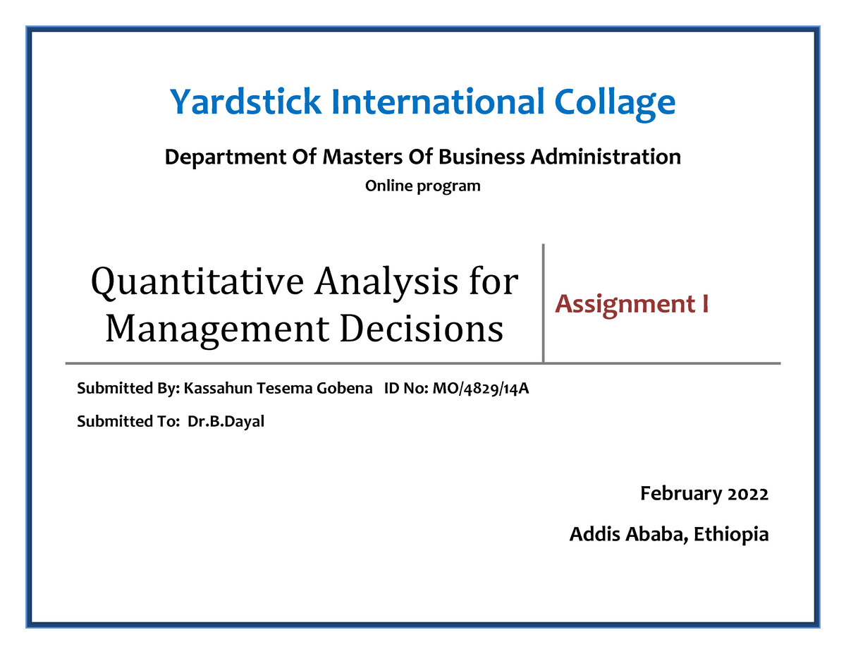 quantitative analysis for management decision assignment