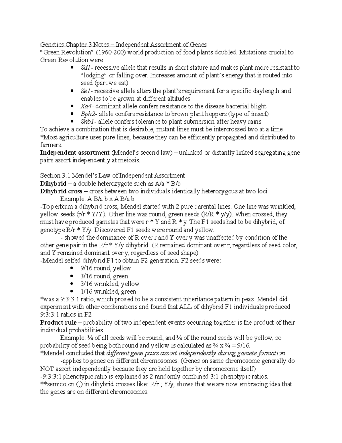 Genetics Chapter 3 Notes - Genetics Chapter 3 Notes – Independent ...