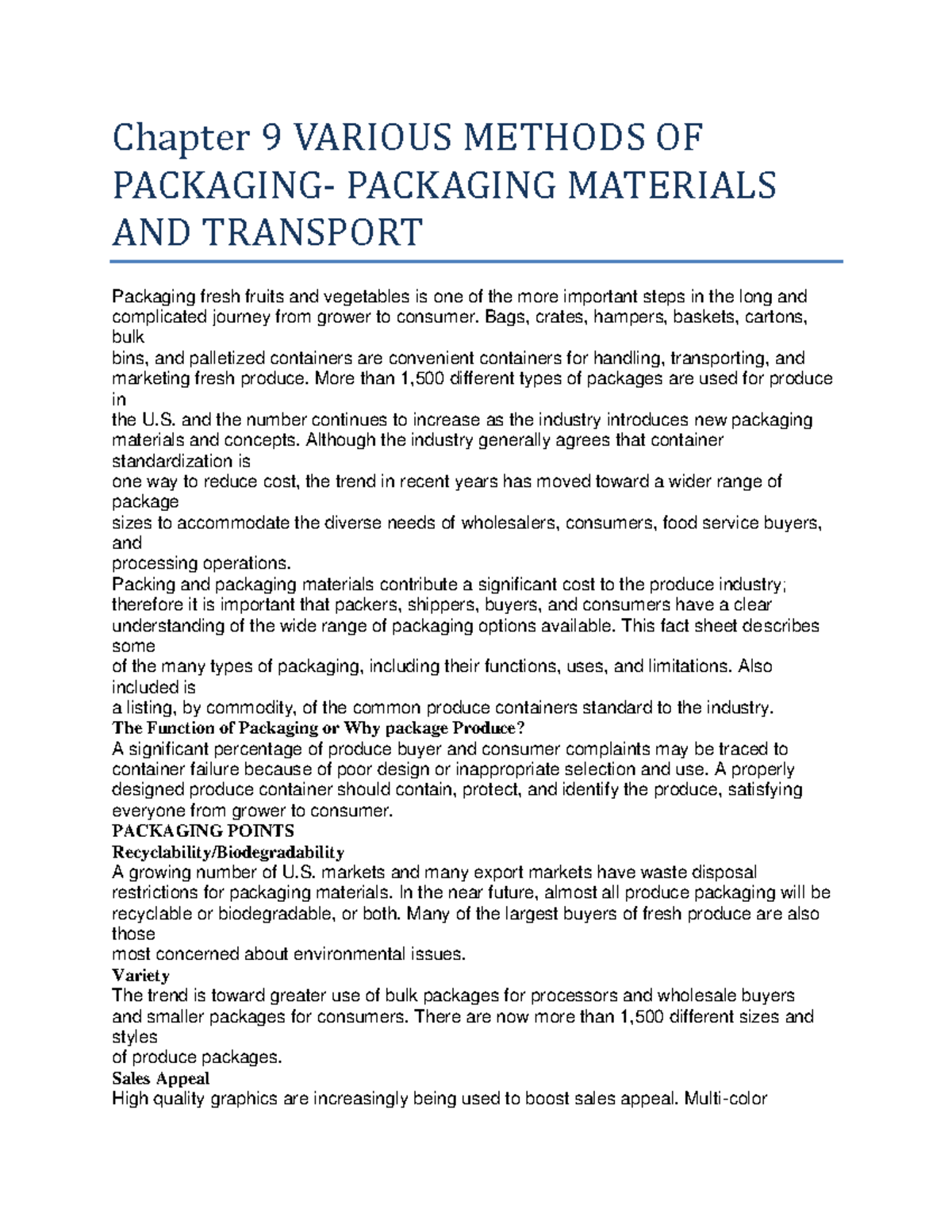 Chapter 9 Various Methods OF Packaging - Chapter 9 VARIOUS METHODS OF ...