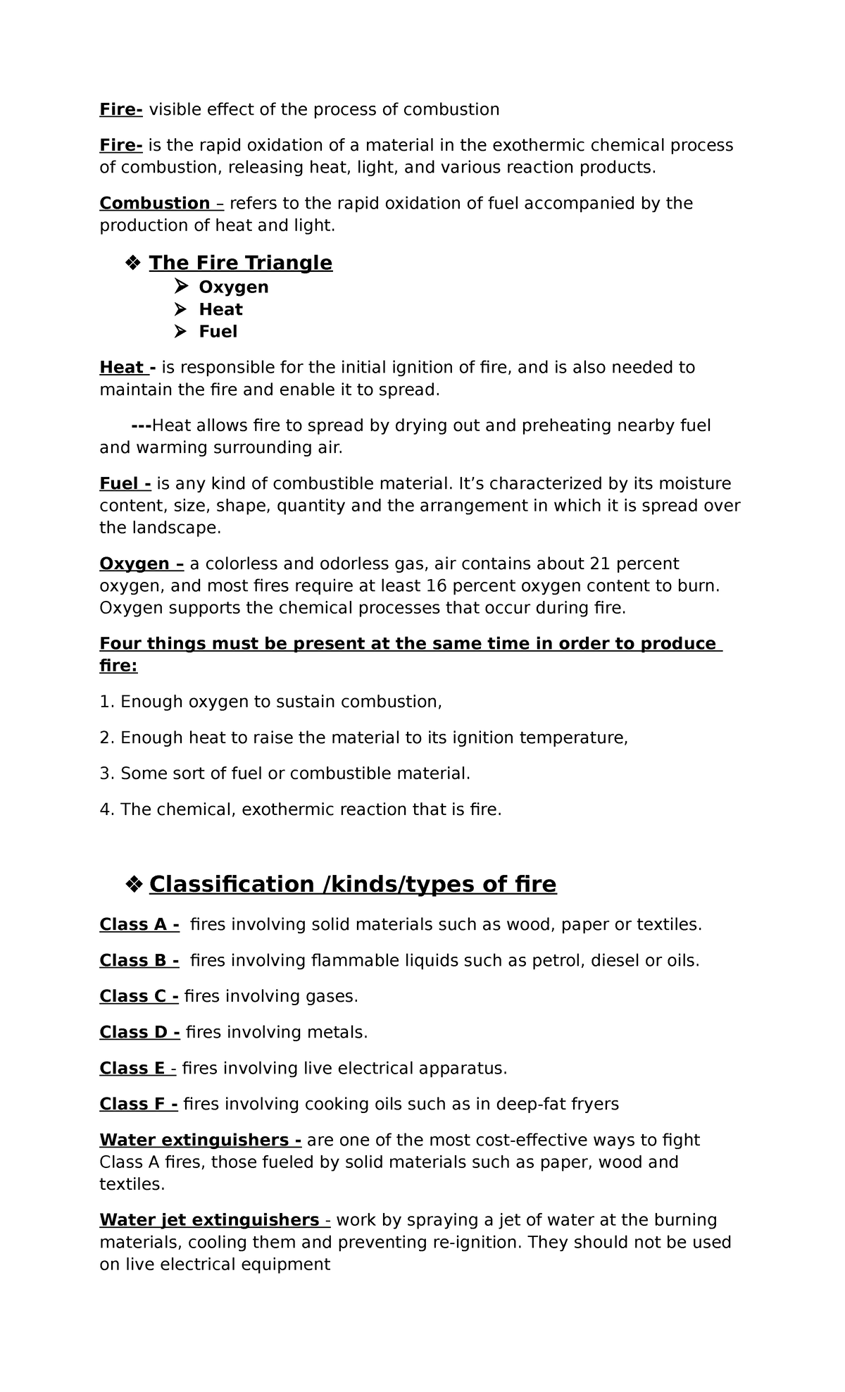 CDI 6 Hand Outs Fire and Safety Fire visible effect of the process of combustion Fire is
