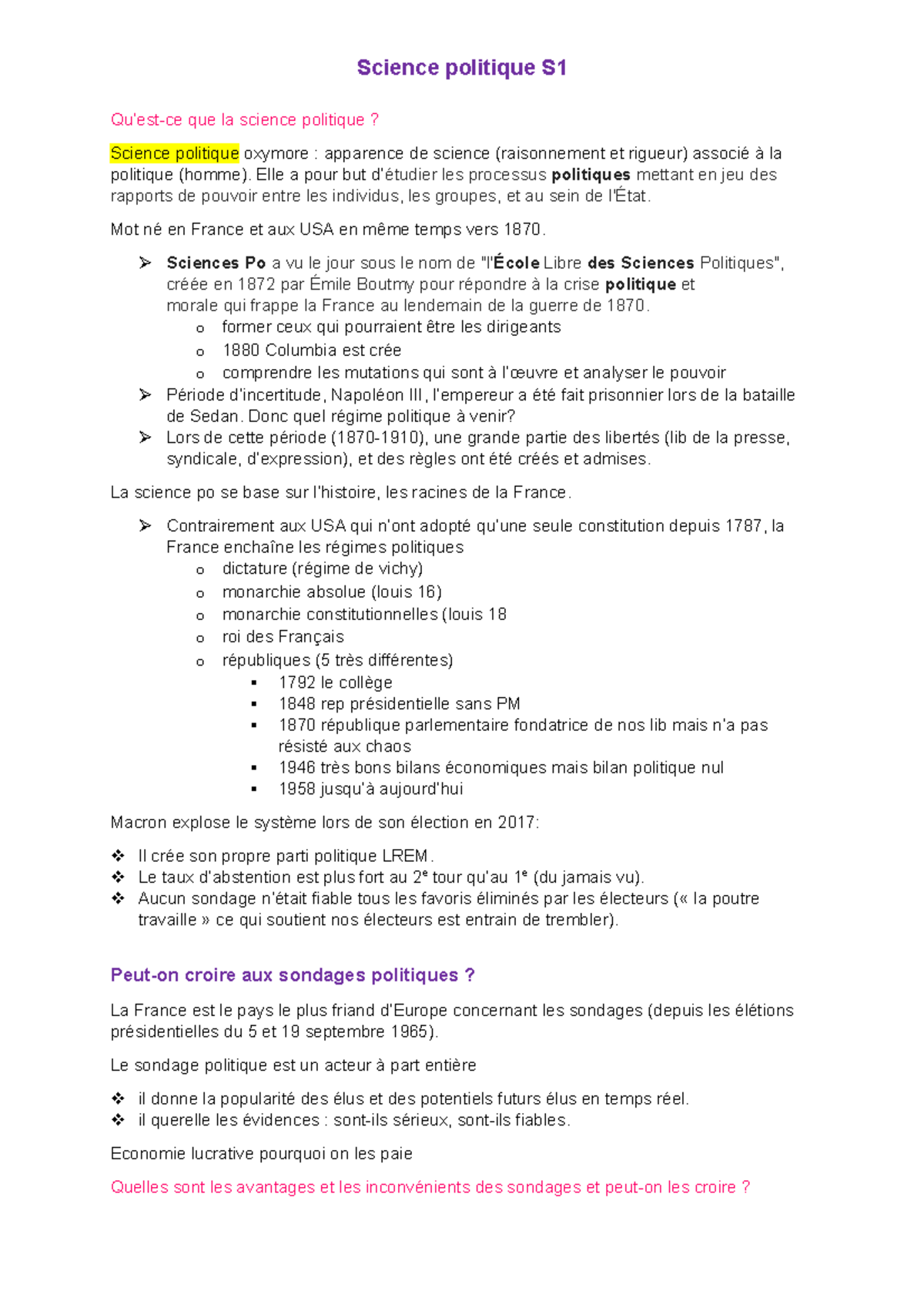 Cours magistral de sciences politiques L1 semestre 1 - Qu’est-ce que la ...