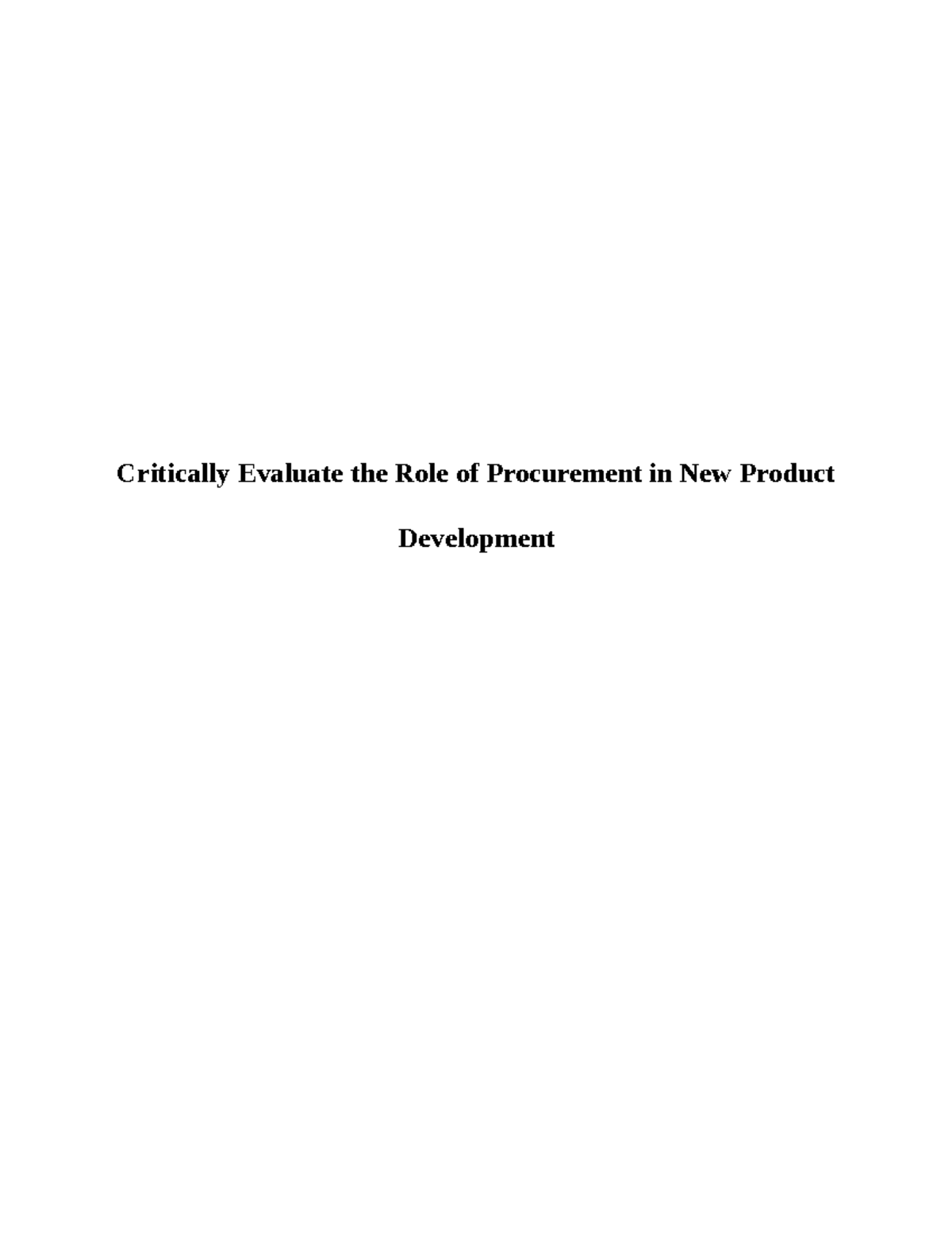 Role Of Procurement In New Product Development