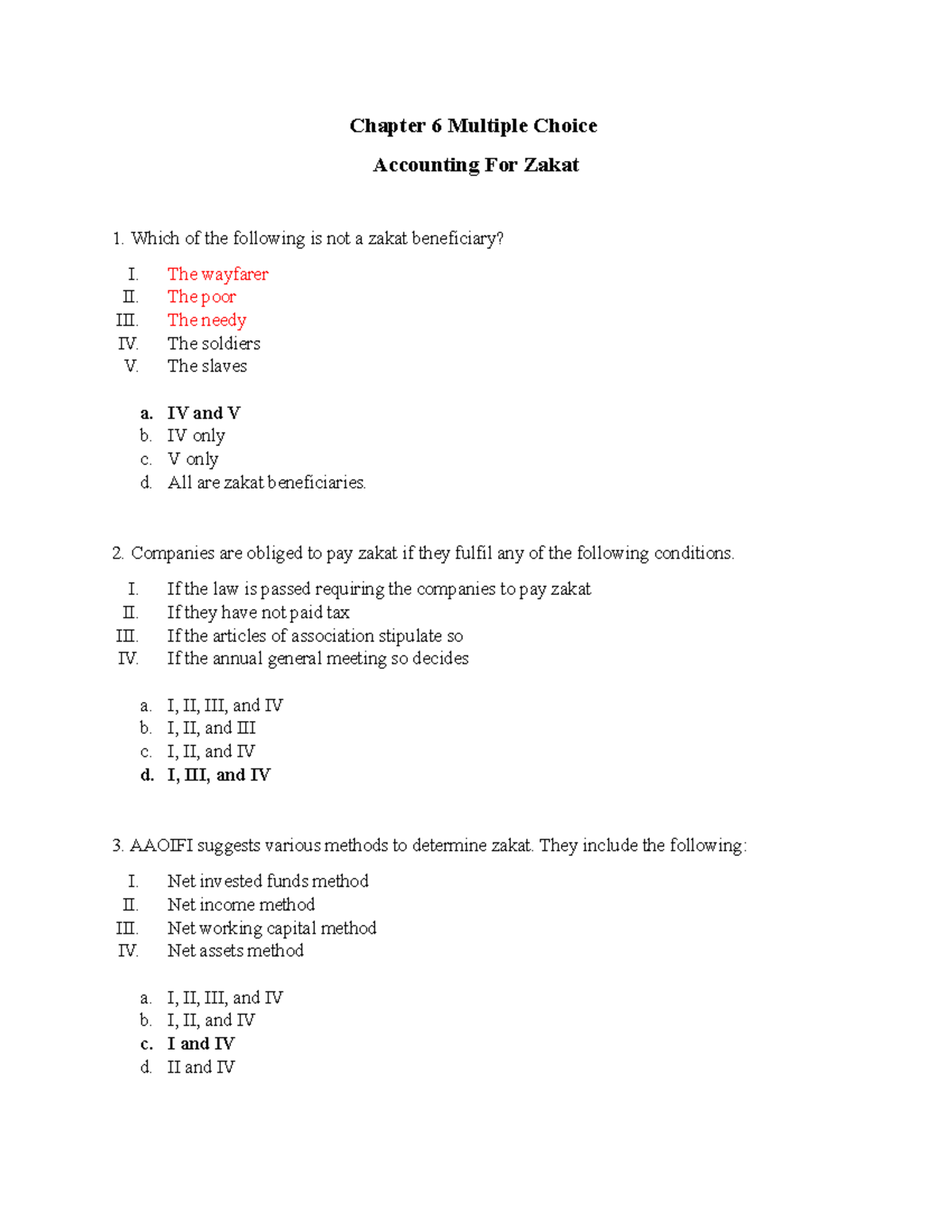 Chapter 6 Multiple Choice Accounting For Zakat - Chapter 6 Multiple ...