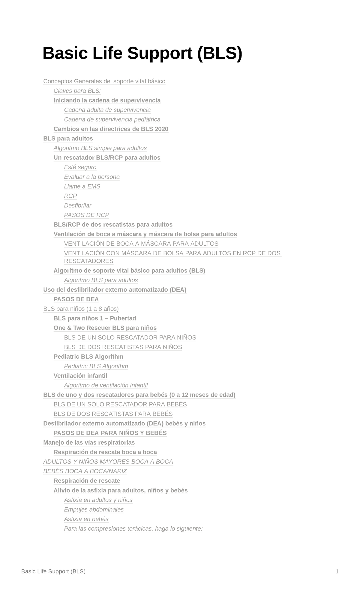 Basic Life Support (BLS) Basic Life Support (BLS) Conceptos Generales del soporte vital básico