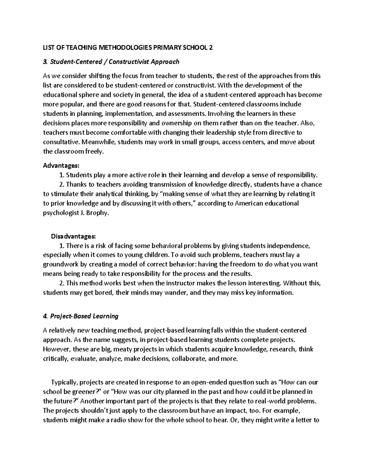 List of teaching methodologies primary school 2 list of teaching