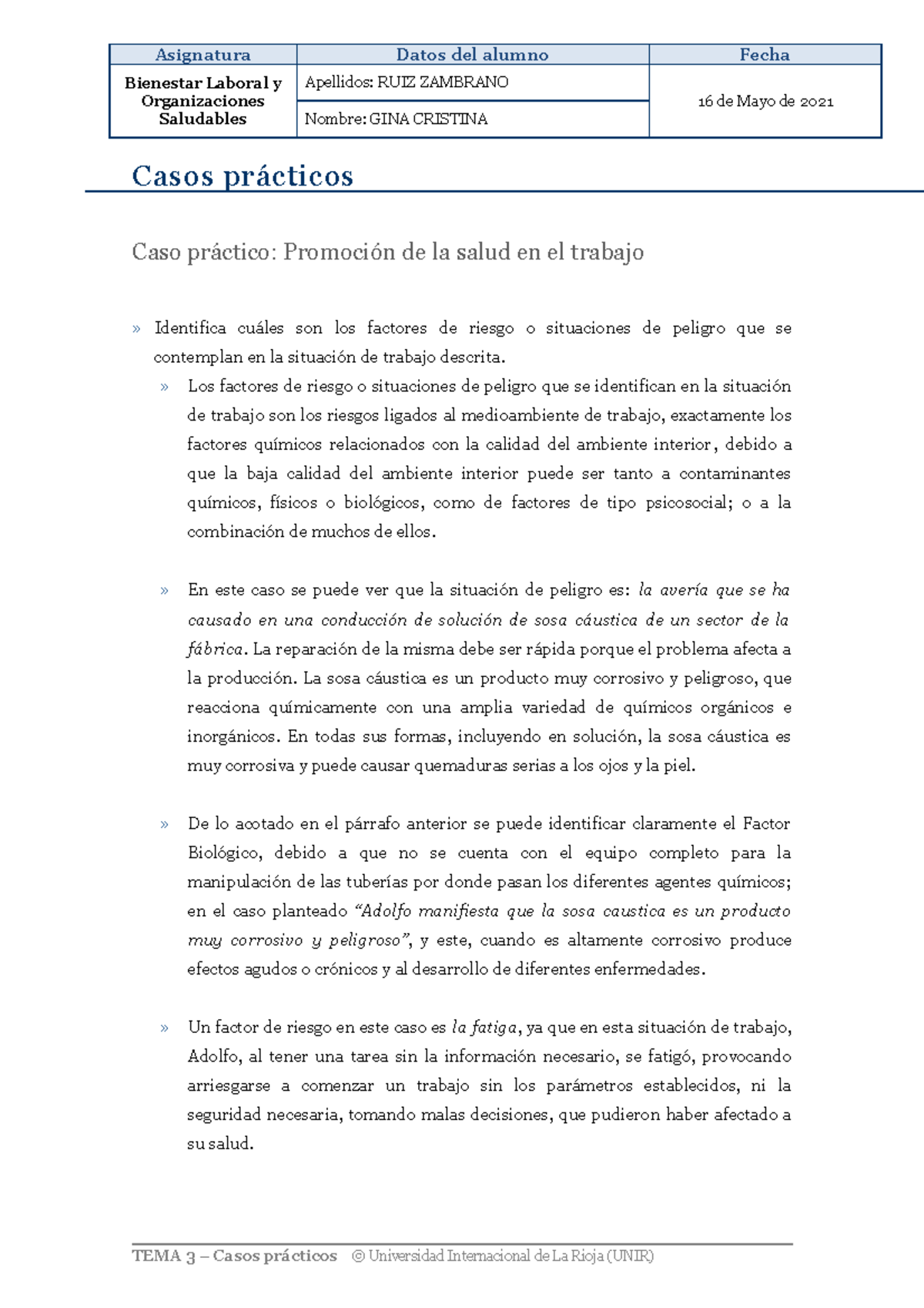 Equipo 26 Caso práctico 1. Promoción de la salud en el trabajo Asignatura Datos del alumno