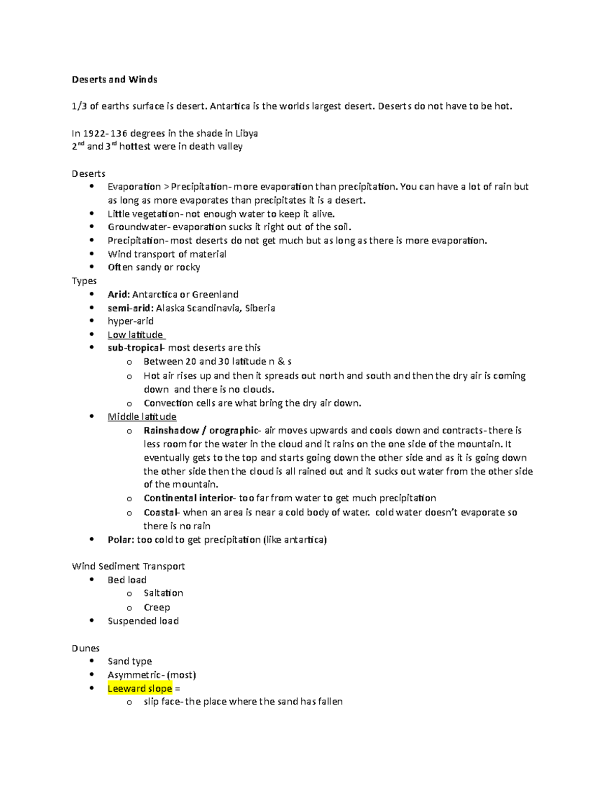 Deserts and Wind - Lecture notes desert - Deserts and Winds 1/3 of ...