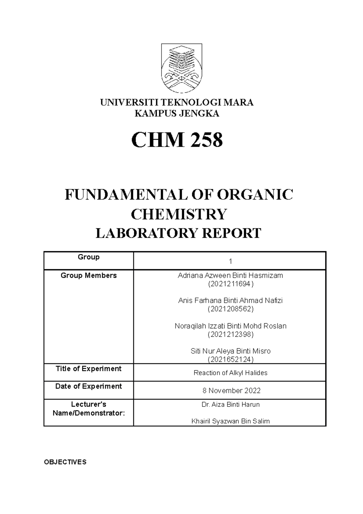 LAB Report 6 CHM - ... - UNIVERSITI TEKNOLOGI MARA KAMPUS JENGKA CHM ...