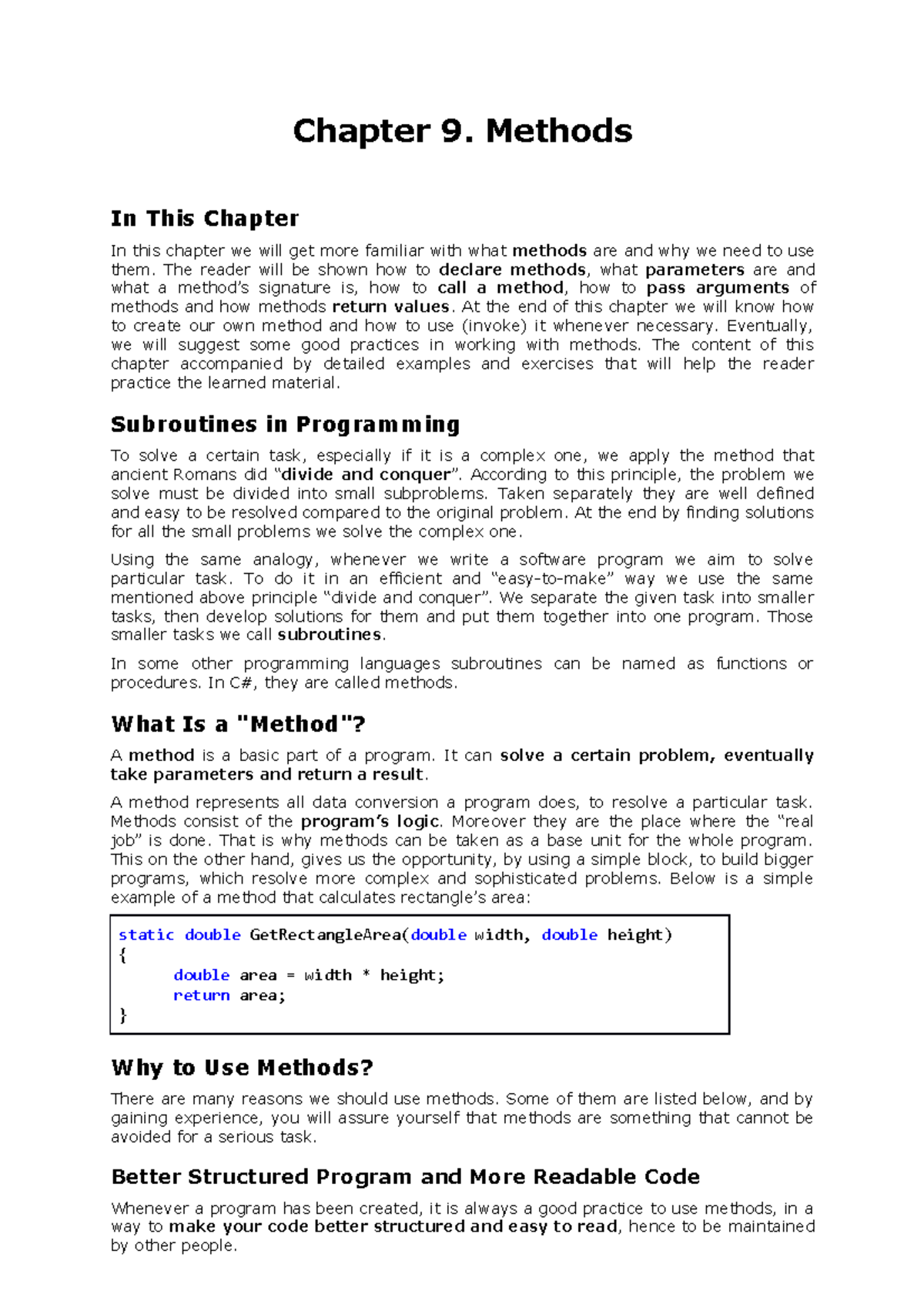 Ch9 Methods - informatique/C-Sharp/ - Chapter 9. Methods In This ...